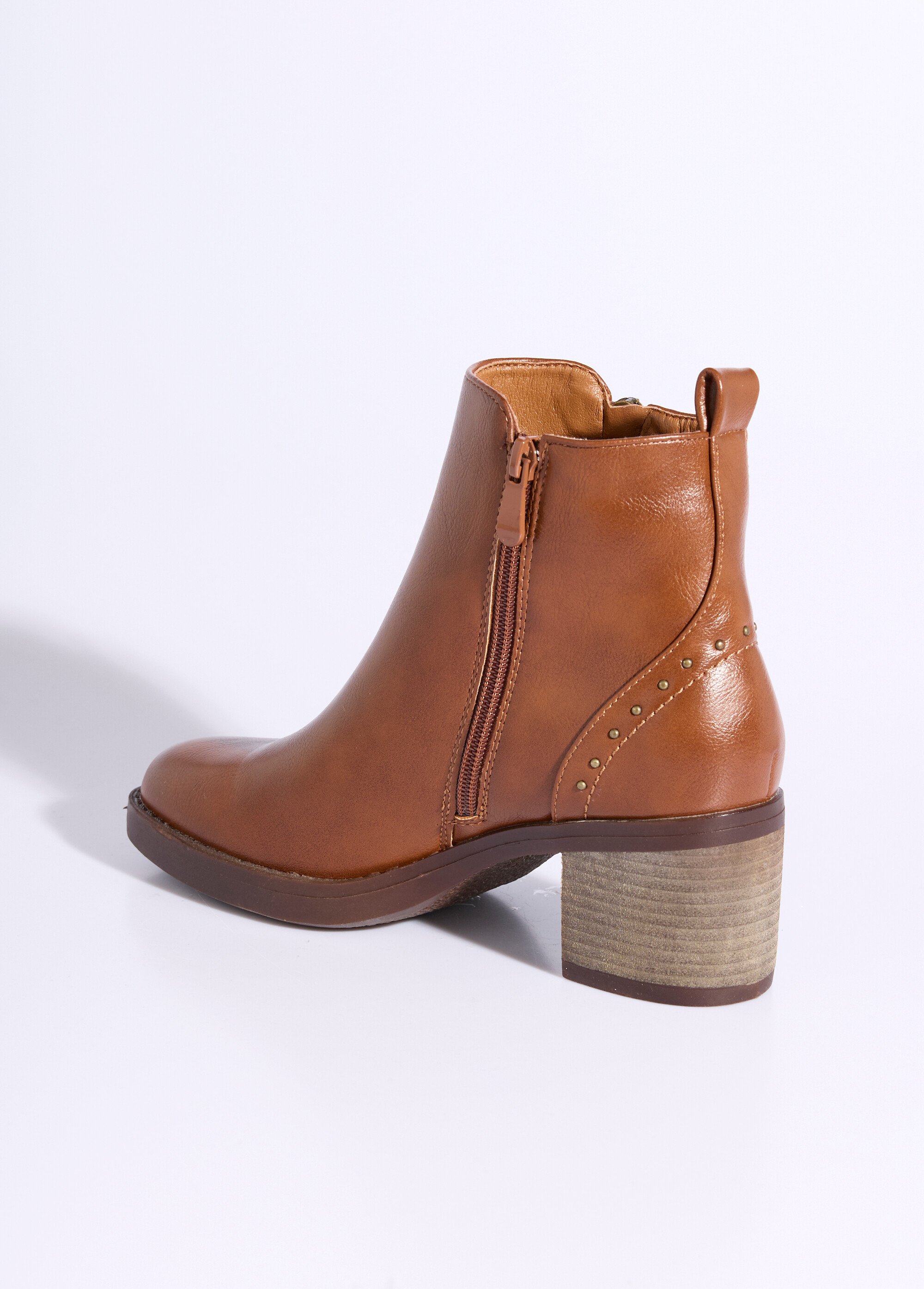 Boots zippées à talon détails cloutés Femme Marron JPTDF-5324 DO1