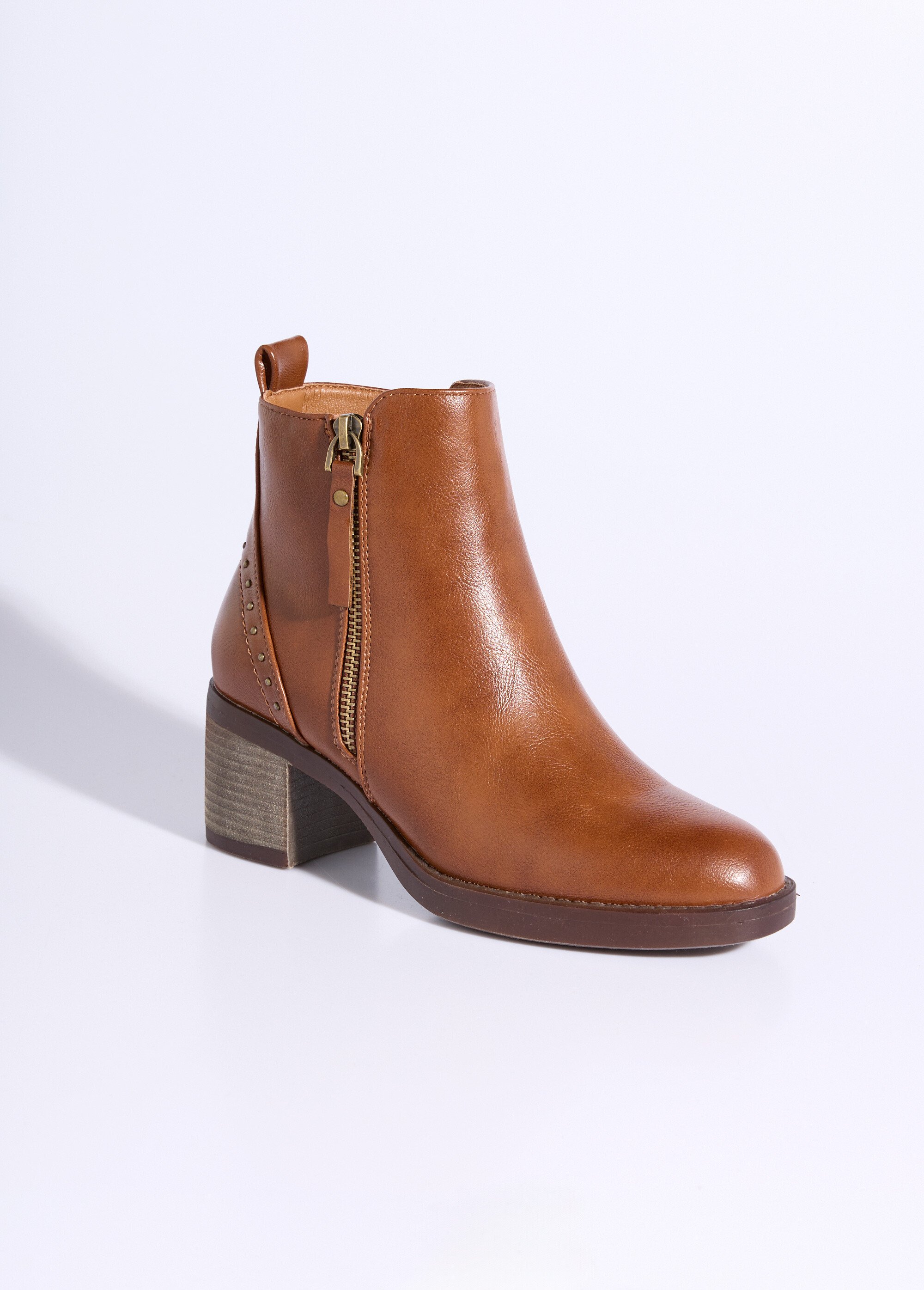 Boots zippées à talon détails cloutés Femme Marron JPTDF-5324 FA1