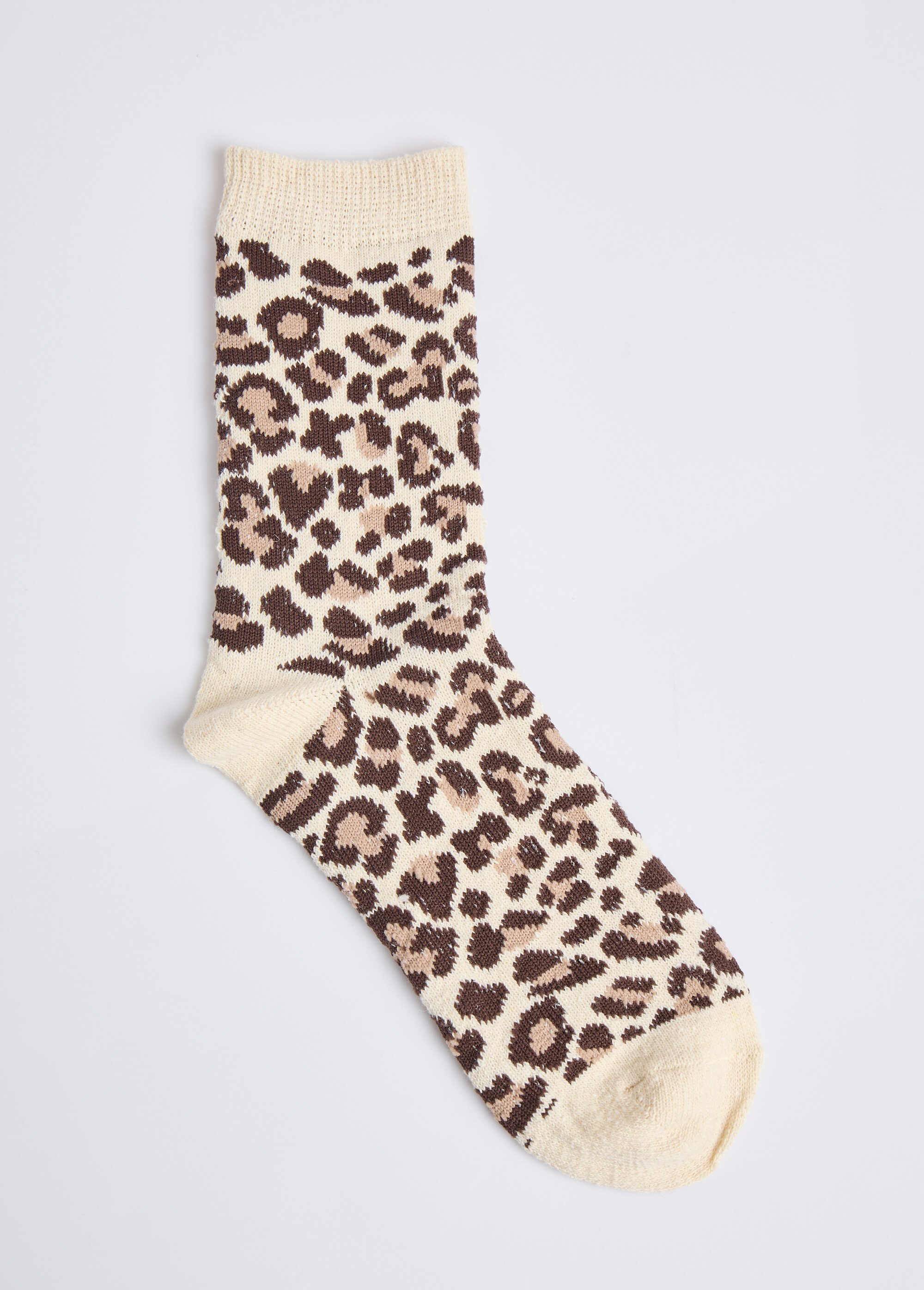 Chaussettes motif léopard avec laine Femme Beige AST300320 DE1
