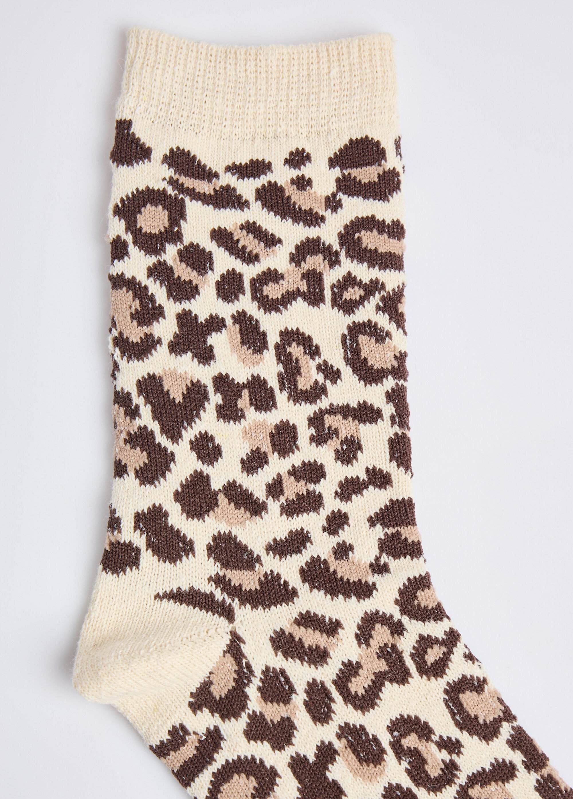 Chaussettes motif léopard avec laine Femme Beige AST300320 DE2