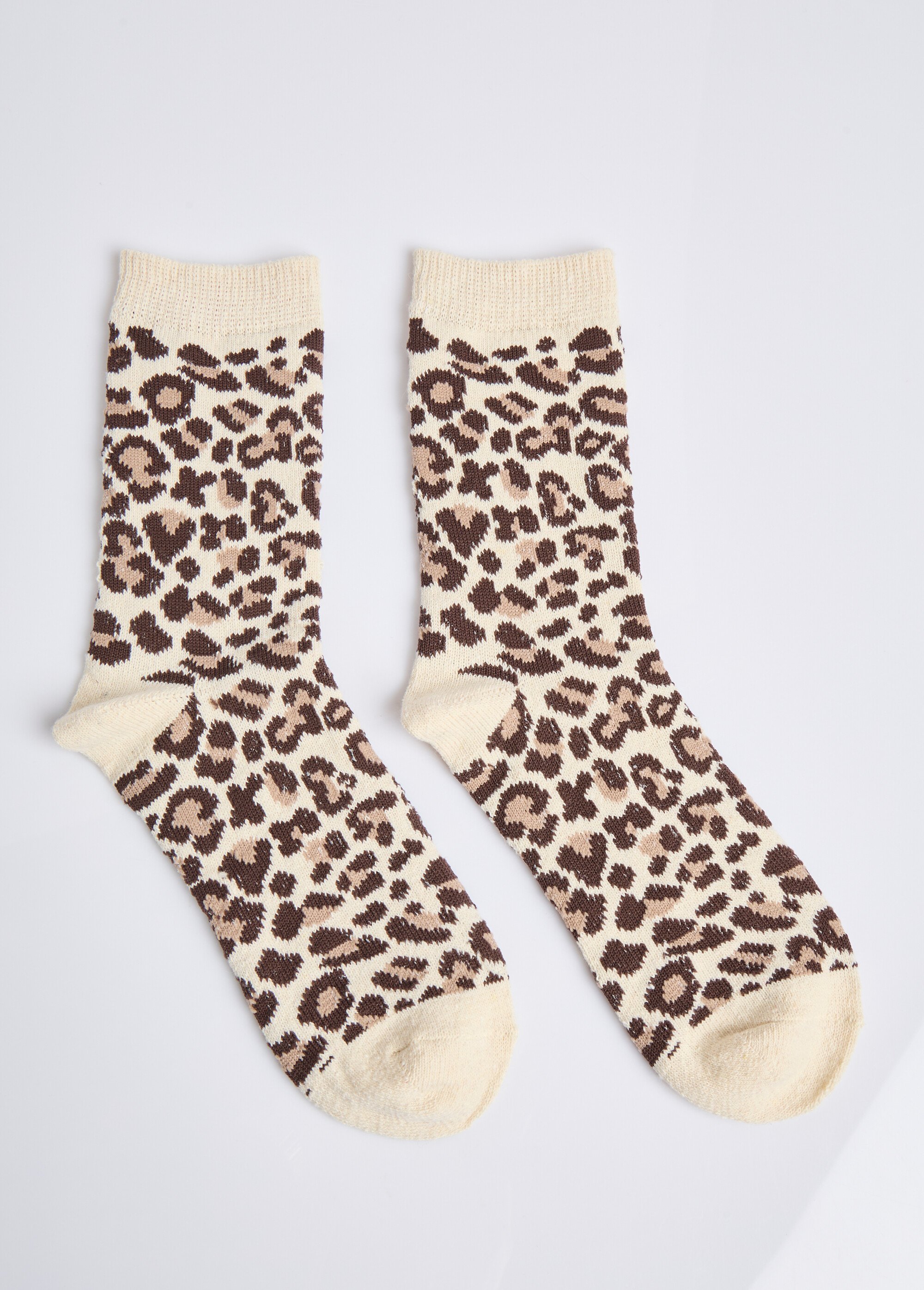 Chaussettes motif léopard avec laine Femme Beige AST300320 FA1