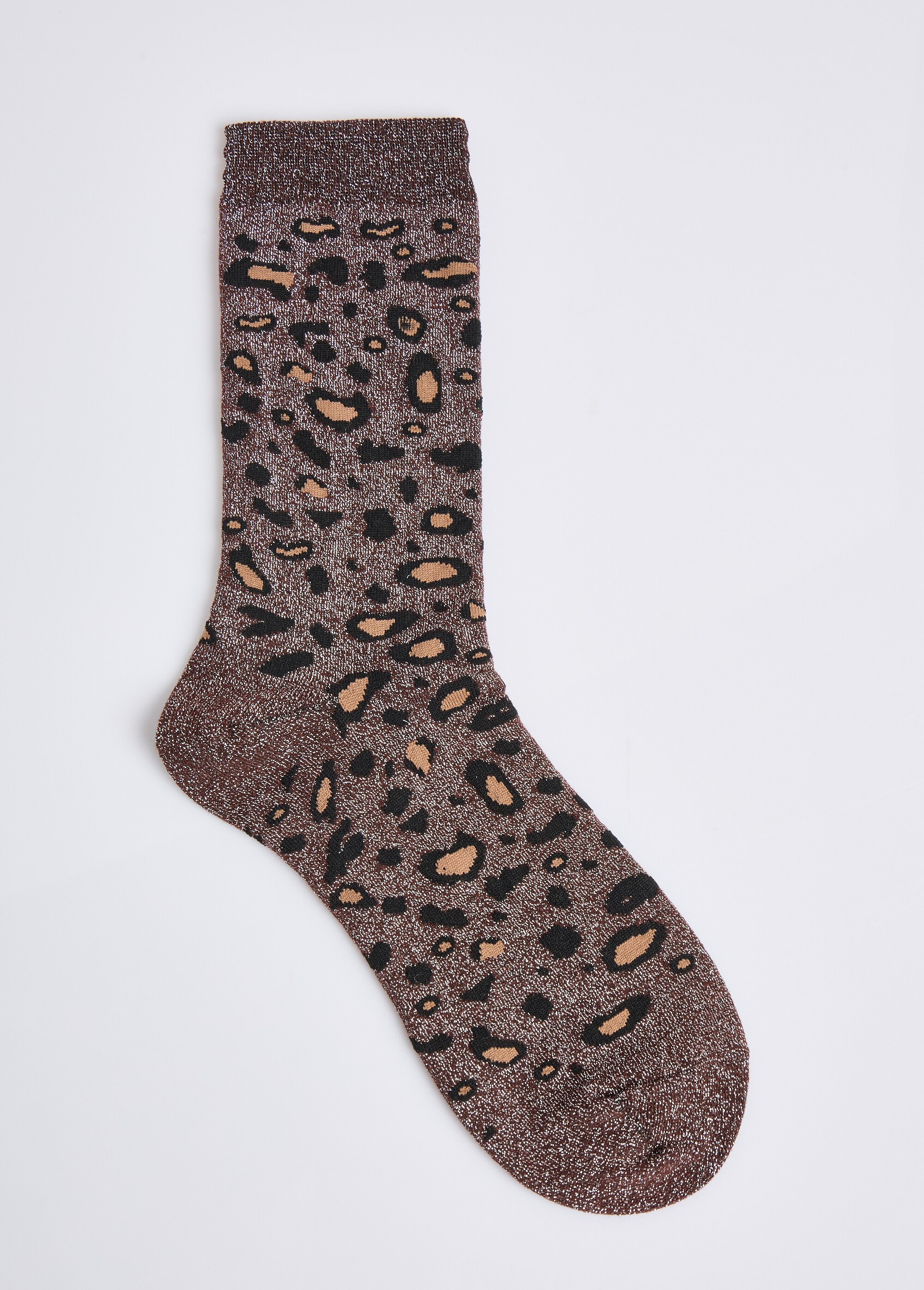 Chaussettes pailletées motif léopard Femme Marron AST3003201 DE1