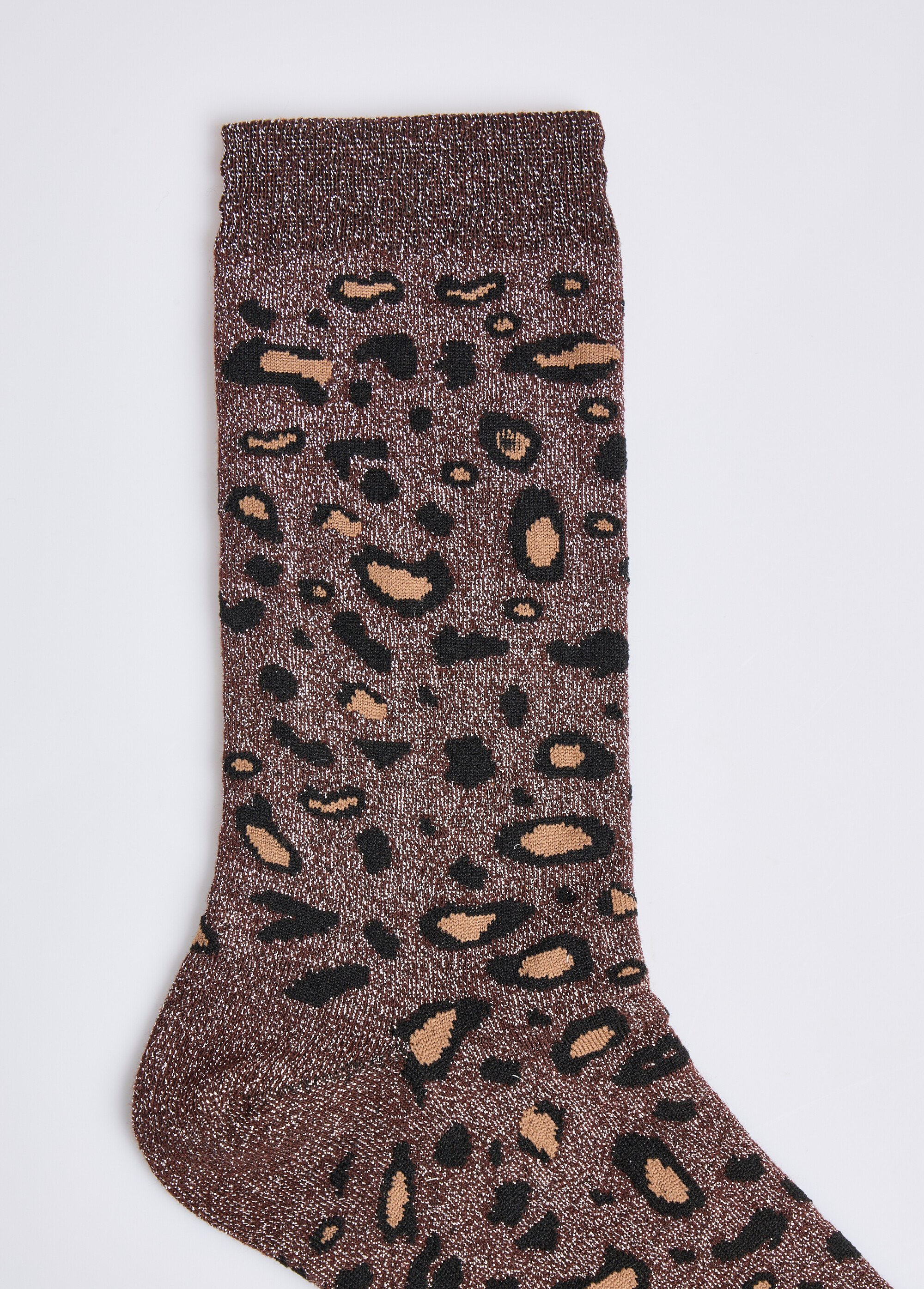 Chaussettes pailletées motif léopard Femme Marron AST3003201 DE3