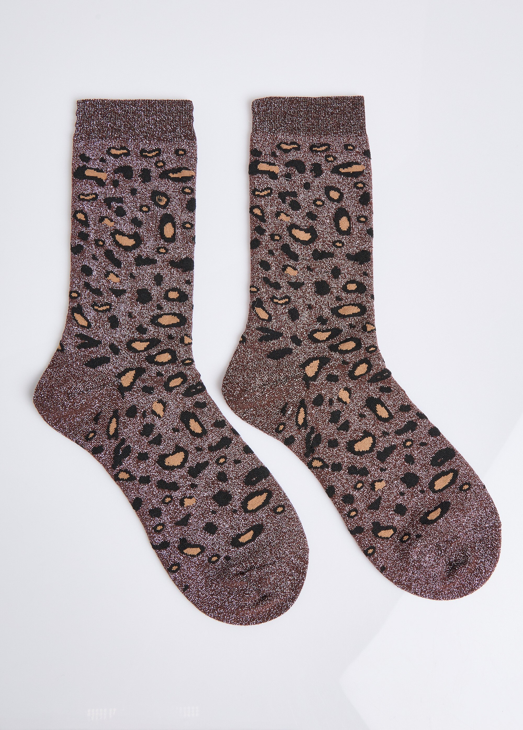 Chaussettes pailletées motif léopard Femme Marron AST3003201 FA1