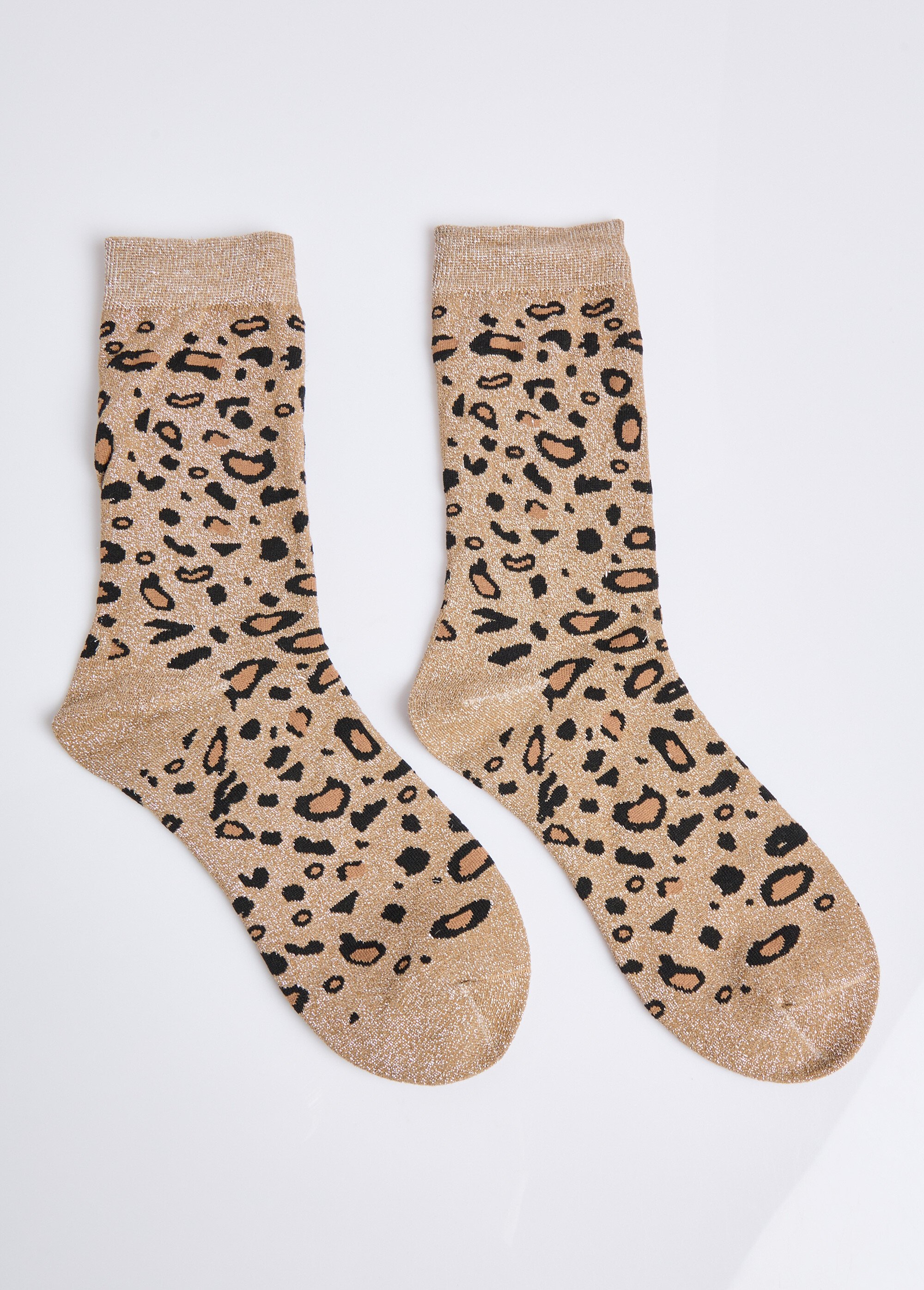 Chaussettes pailletées motif léopard Femme Beige AST3003201 FA1