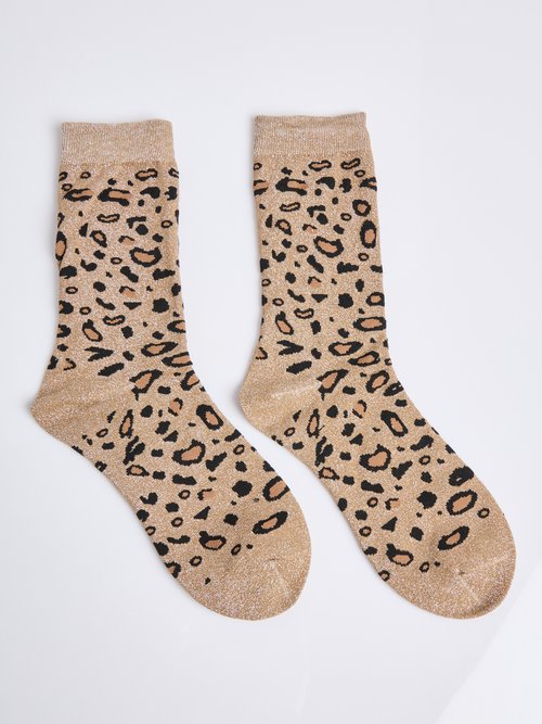 Chaussettes pailletées motif léopard Femme Beige AST3003201 FA1