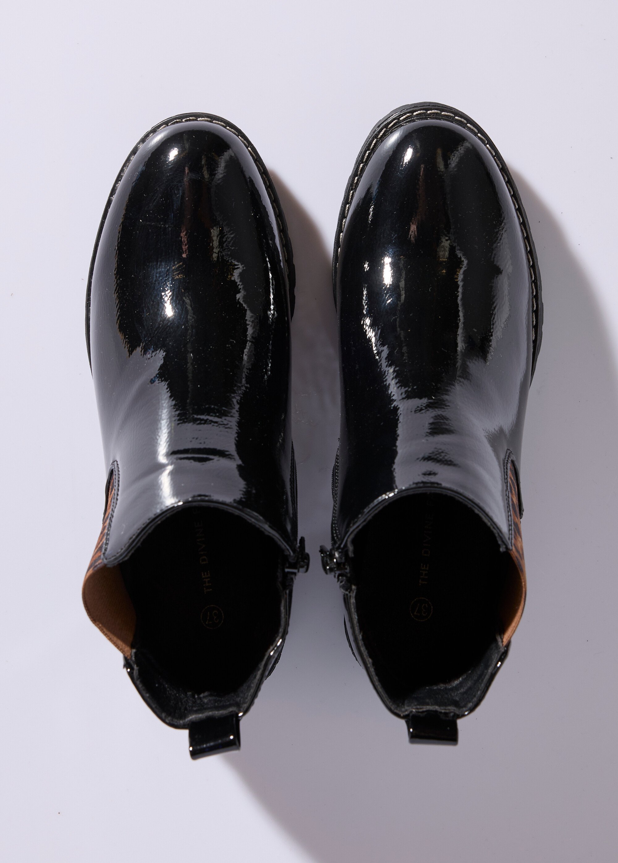Chelsea boots vernies élastiques léopard Femme Noir JPTDF-5311 OV1