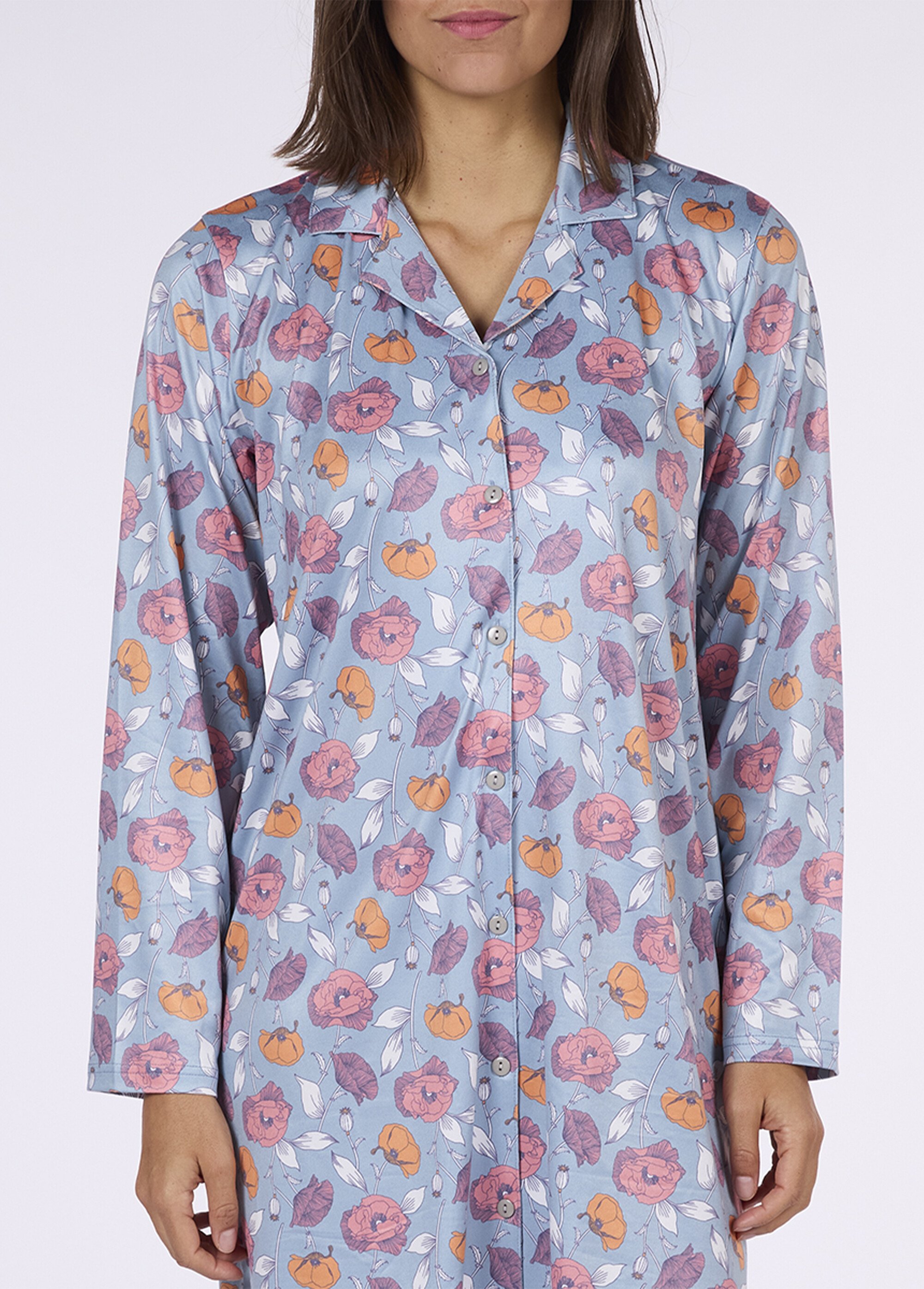 Chemise de nuit boutons motif coquelicots Femme Bleu CTMDF.PARFU.CN DE1