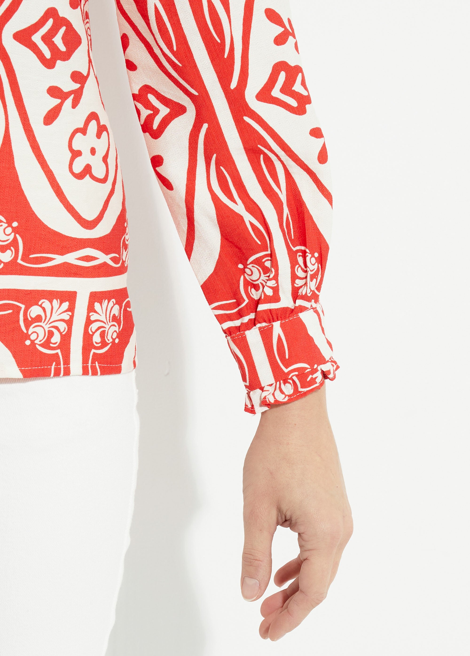 Chemisier col claudine, motif fantaisie Femme Rouge IA-R6227 DE2