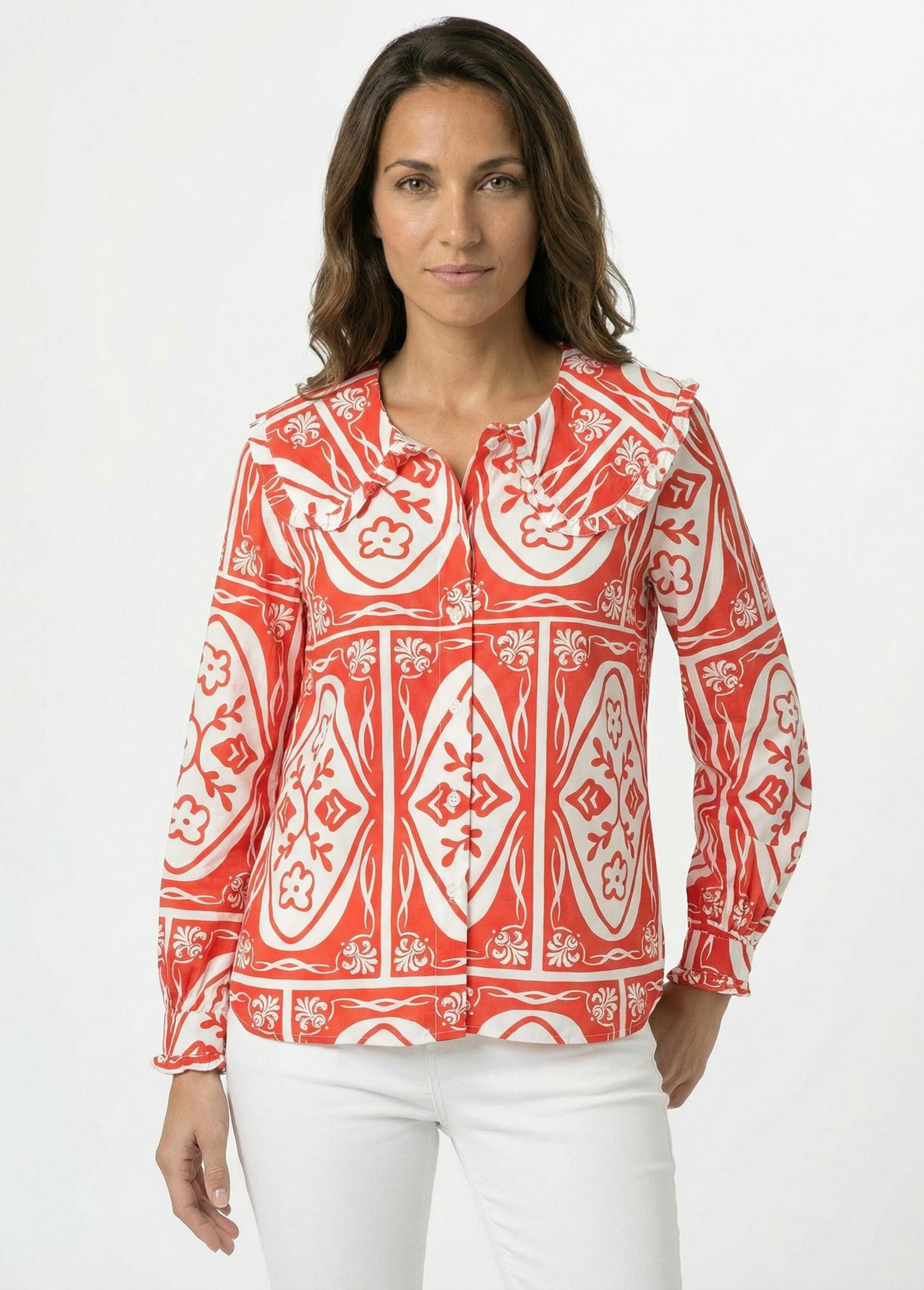 Chemisier col claudine, motif fantaisie Femme Rouge IA-R6227 FA1