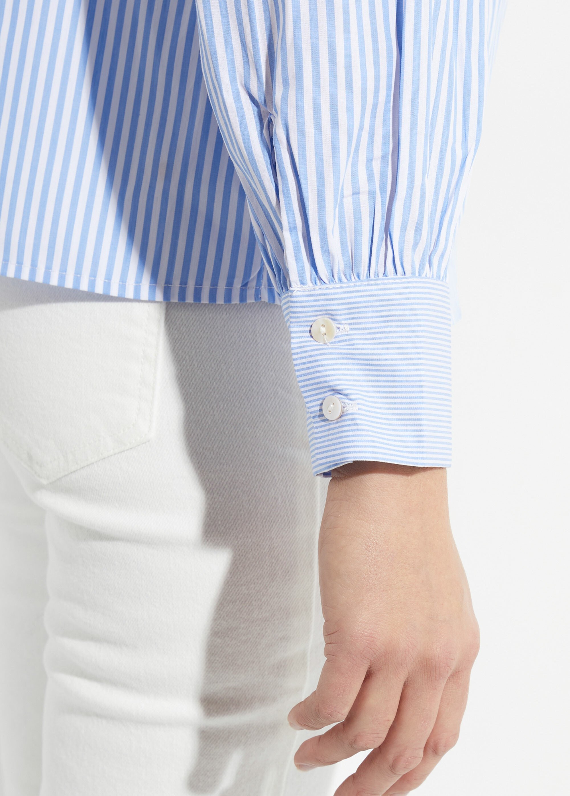 Chemisier rayé plissé avec col montant Femme Bleu IA-T041 DE2