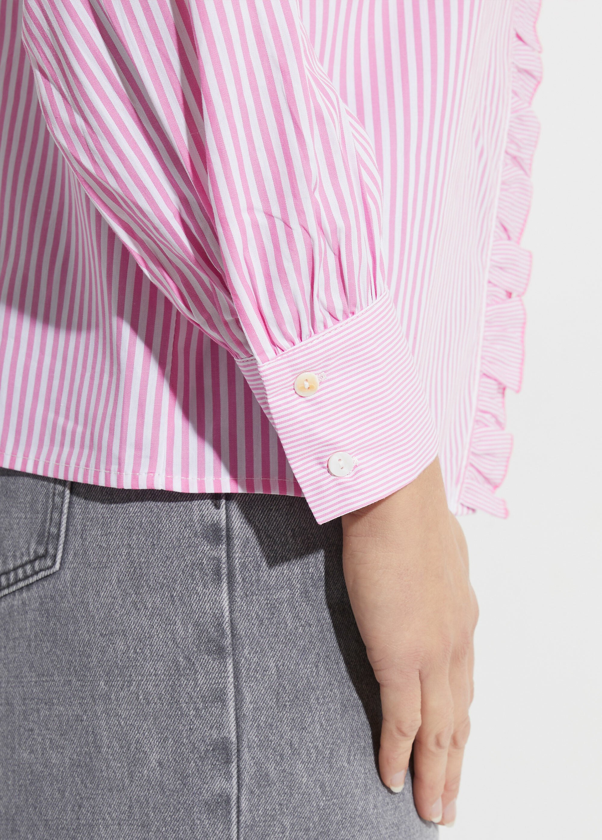 Chemisier rayé plissé avec col montant Femme Rose IA-T041 DE2