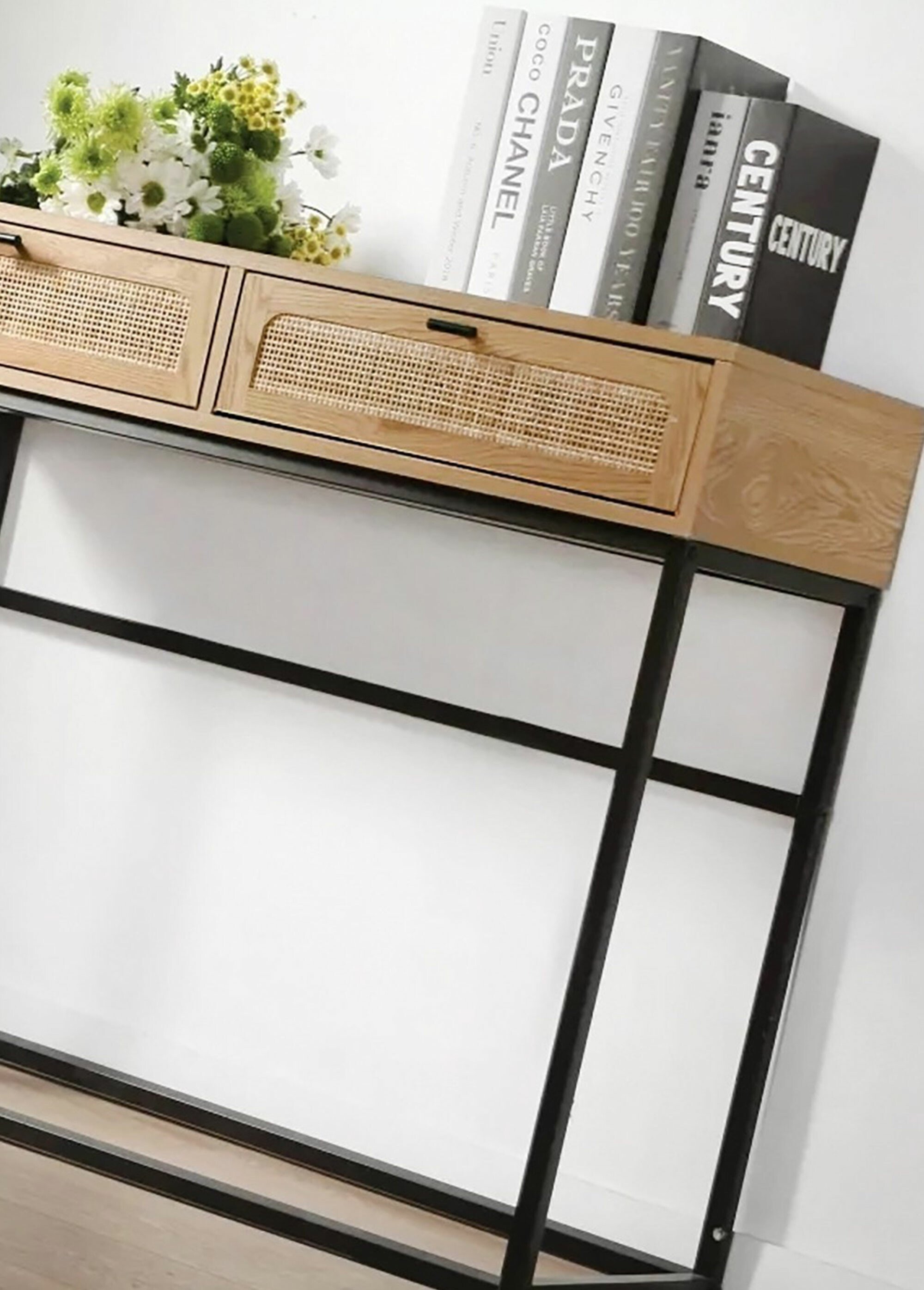 JAYA Chevet pied métal et décor rotin BEIGE CAL-12418133 DE2