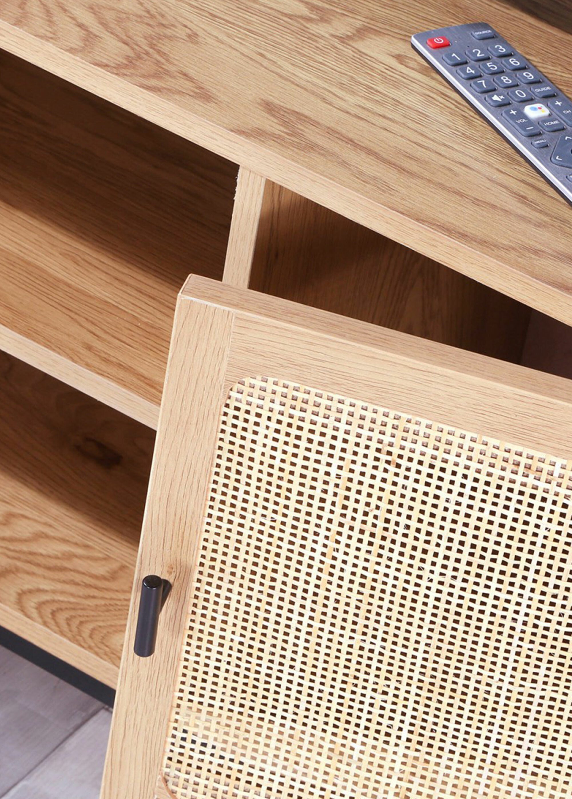 JAYA Meuble TV avec décor en rotin BEIGE CAL-12419133 DE3