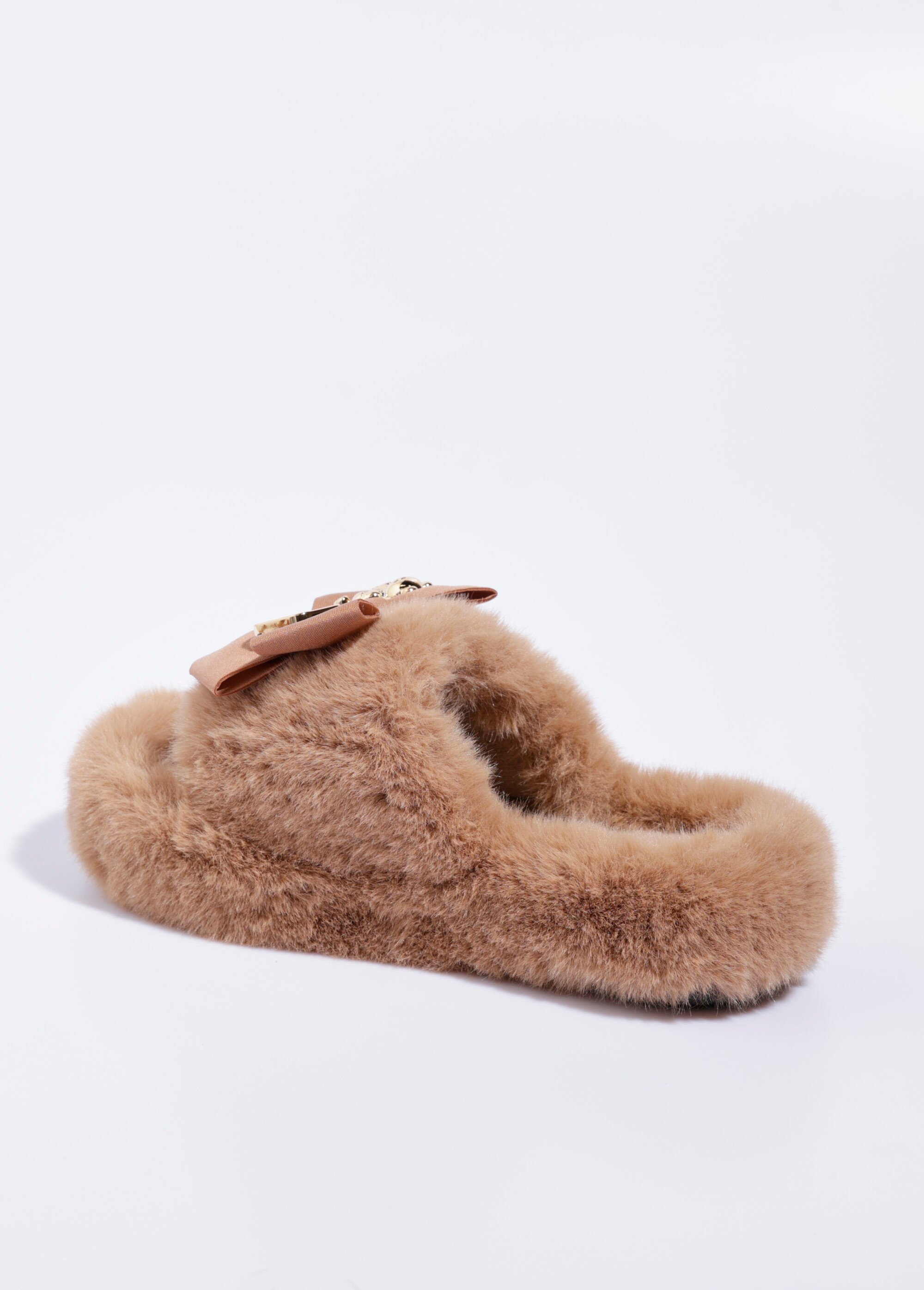 Mules fourrure et noeud Femme Beige LBSBSW9083 DO1