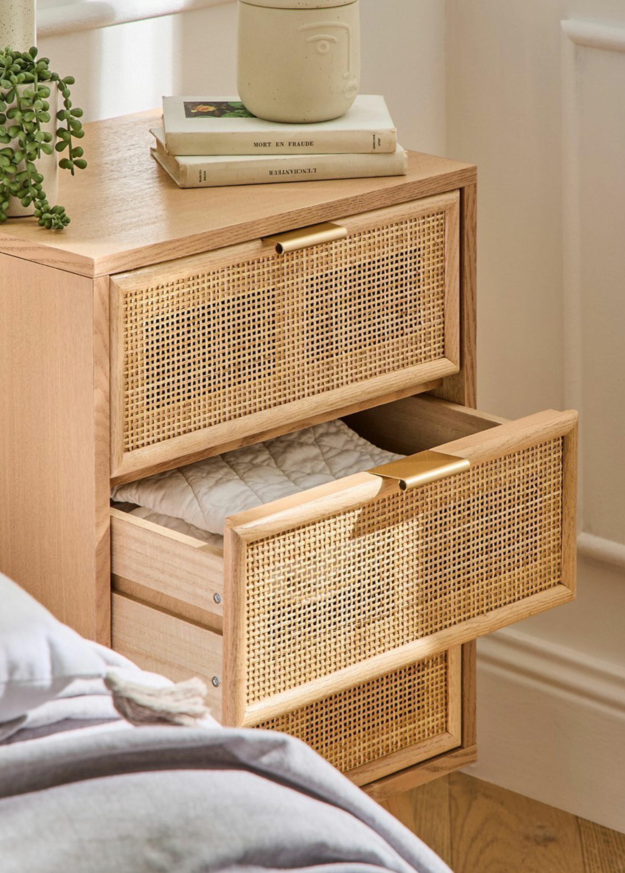 MIYA Chevet 3 tiroirs, tramé cannage BEIGE CAL-11809133 DE1