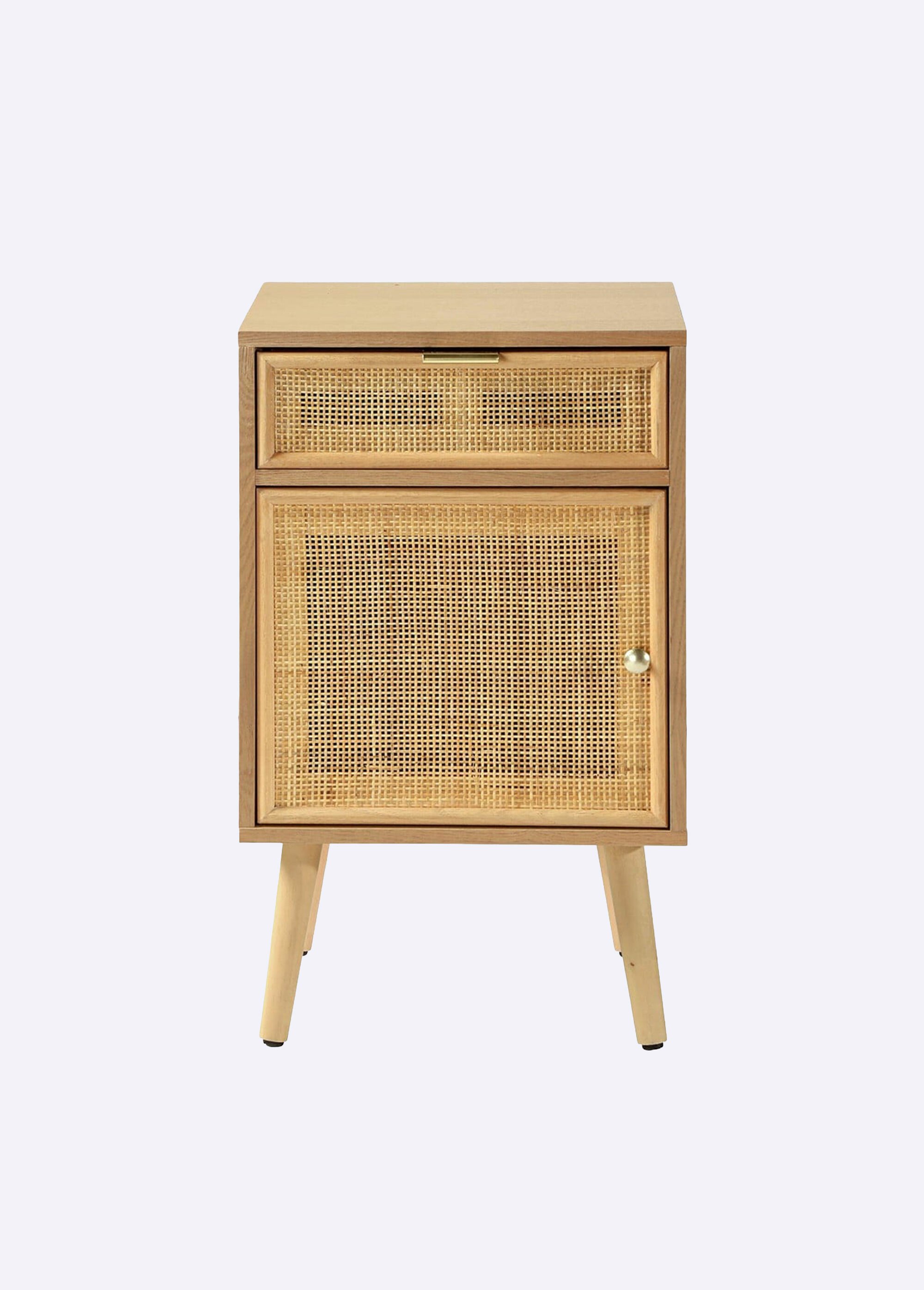 MIYA Chevet tiroir + porte tramé cannage BEIGE CAL-12027133 FA1