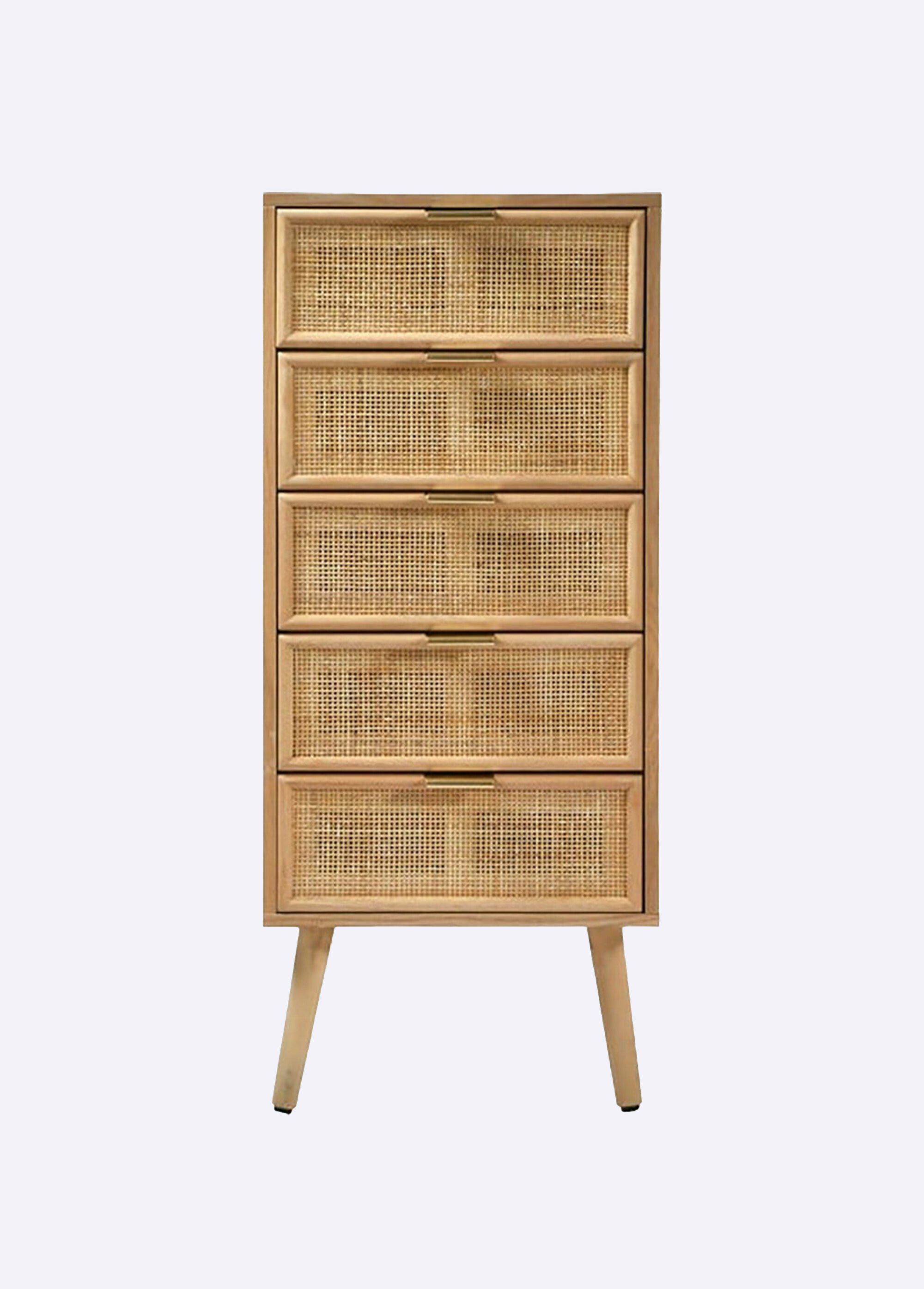 MIYA Chiffonier 5 tiroirs, tramé cannage