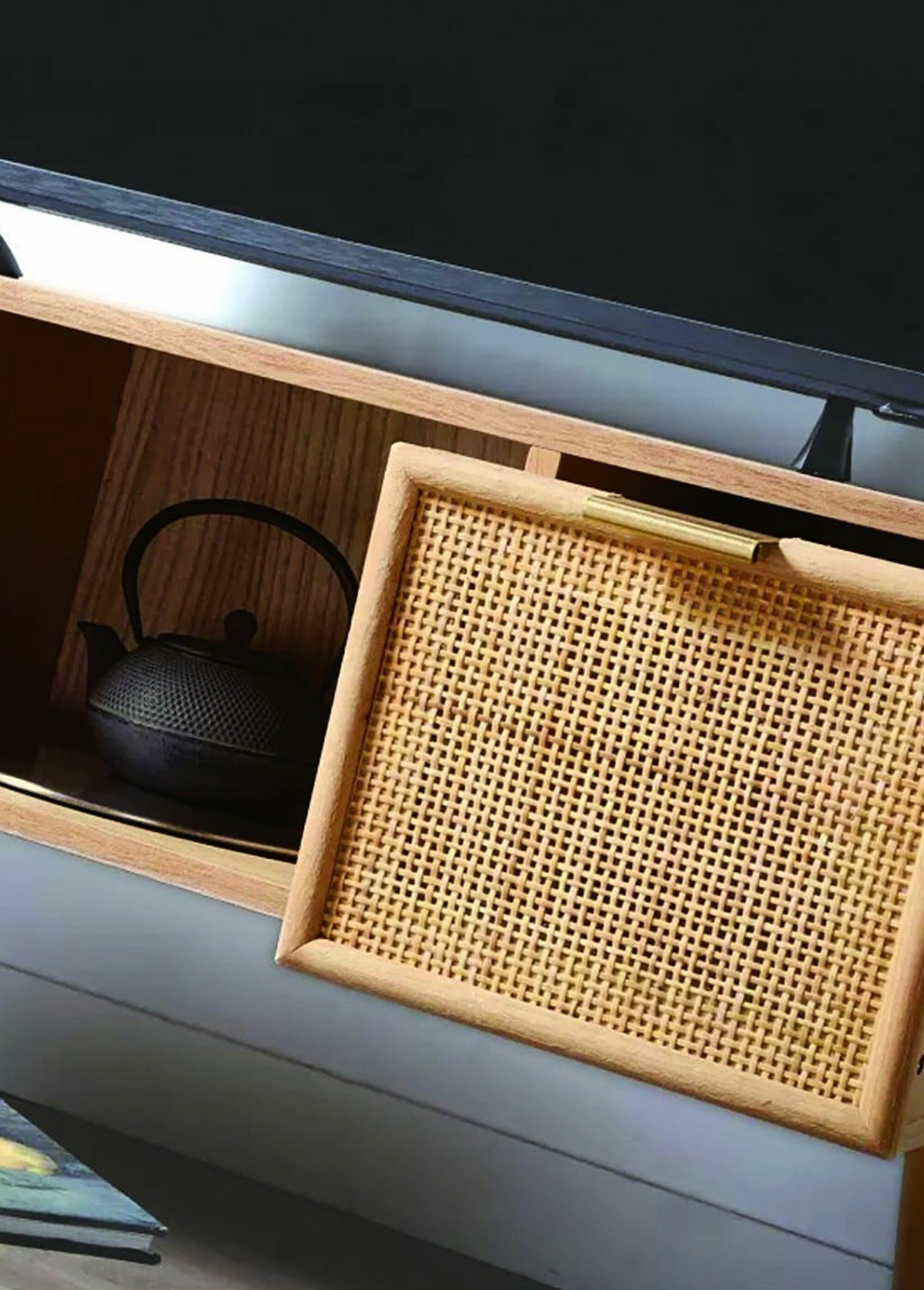 MIYA Meuble TV 2 tiroirs, tramé cannage BEIGE CAL-13085133 DE1