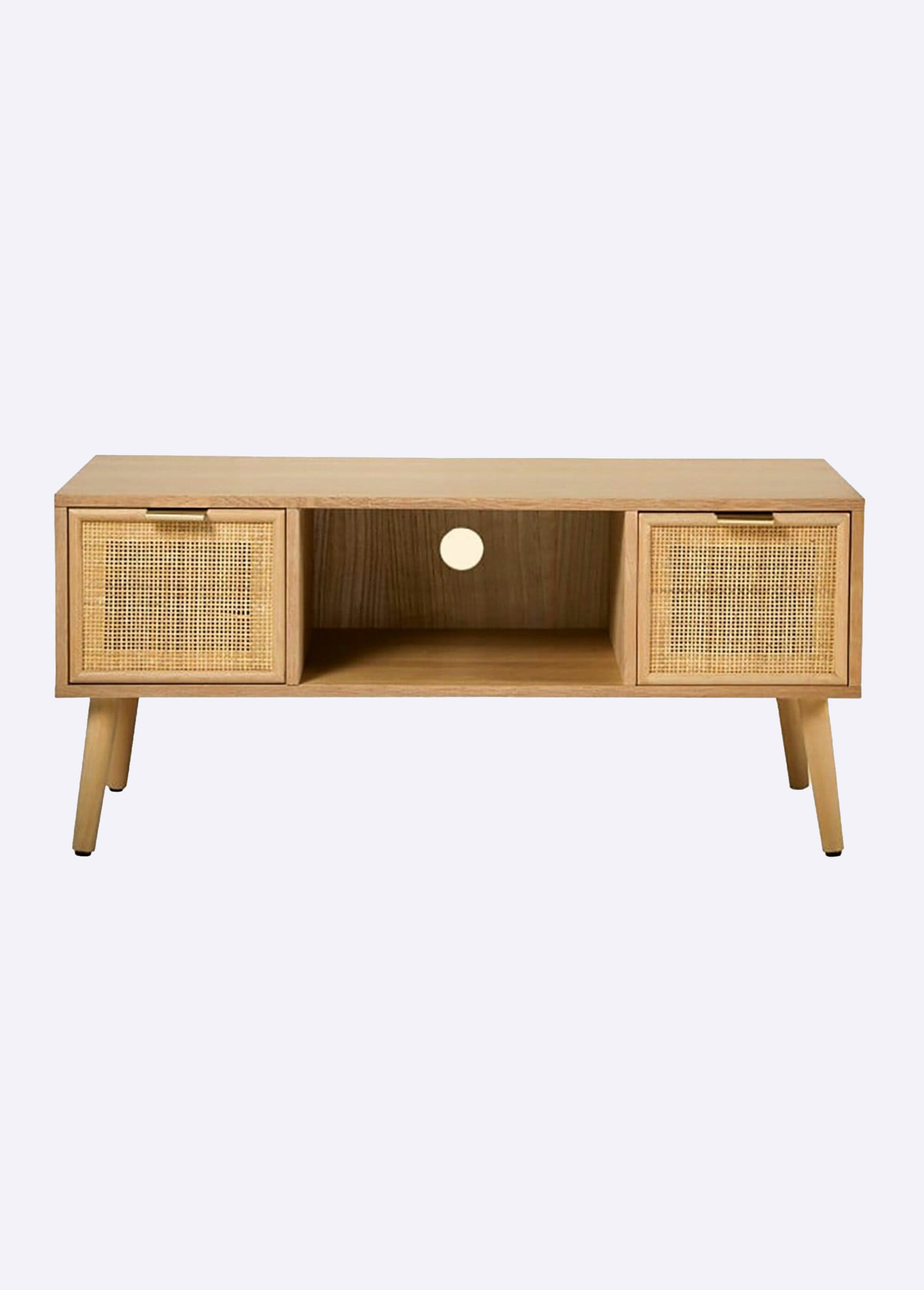 MIYA Meuble TV 2 tiroirs, tramé cannage