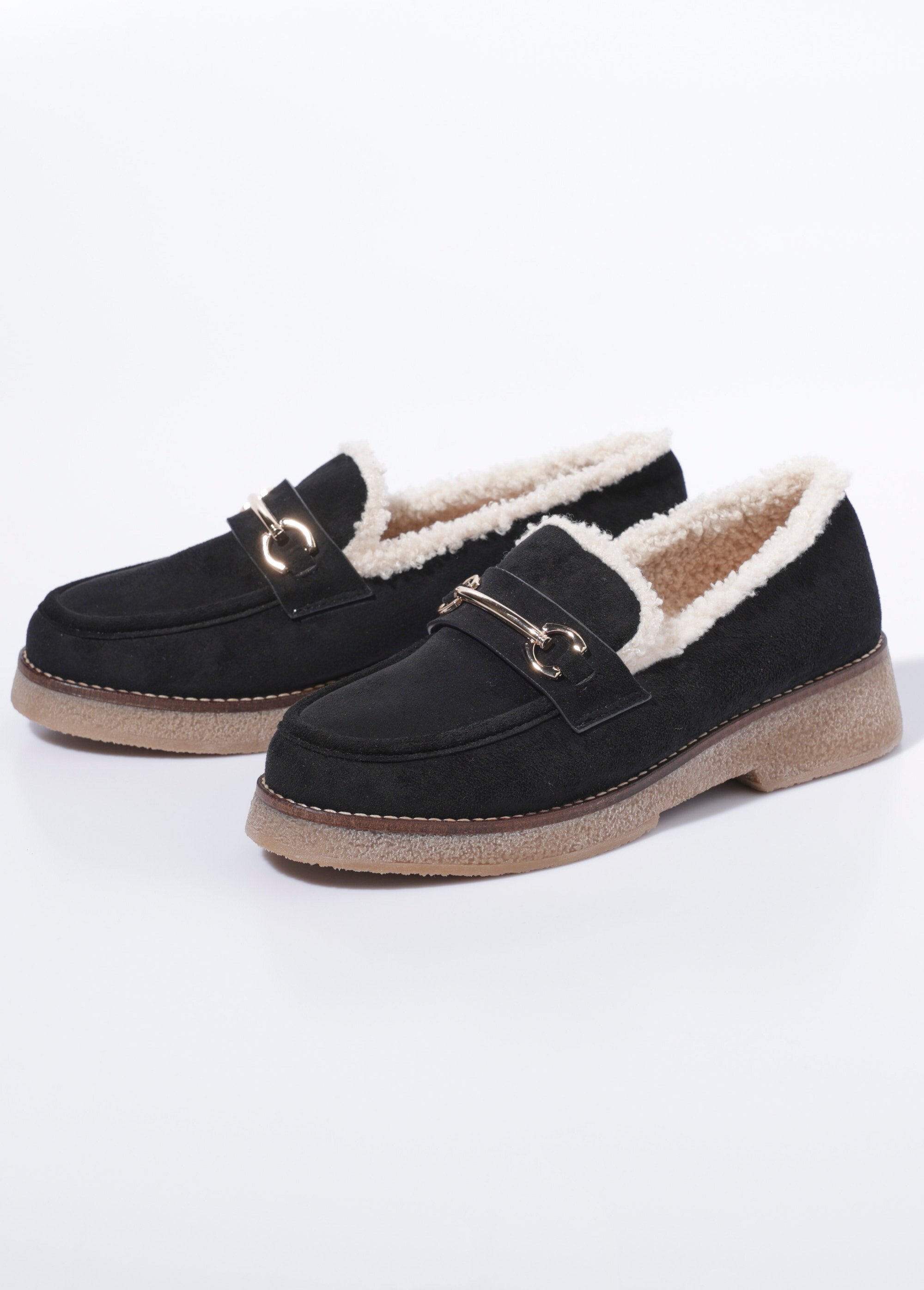 Mocassins fourrés semelle aspect crêpe