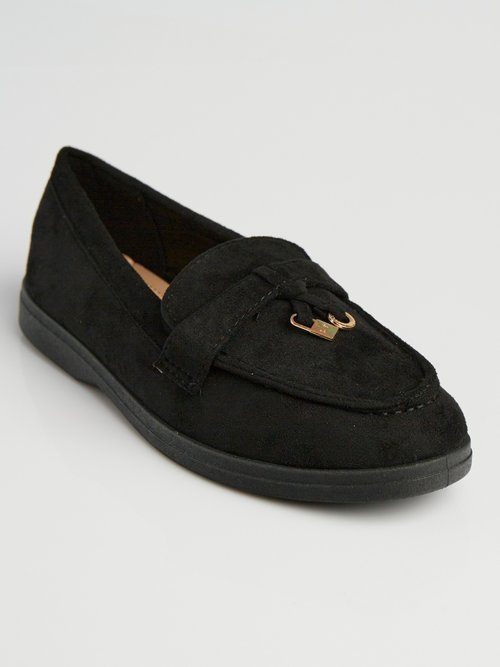 Mocassins style loafers aspect daim Femme Noir LBSDXJ9038 FA1