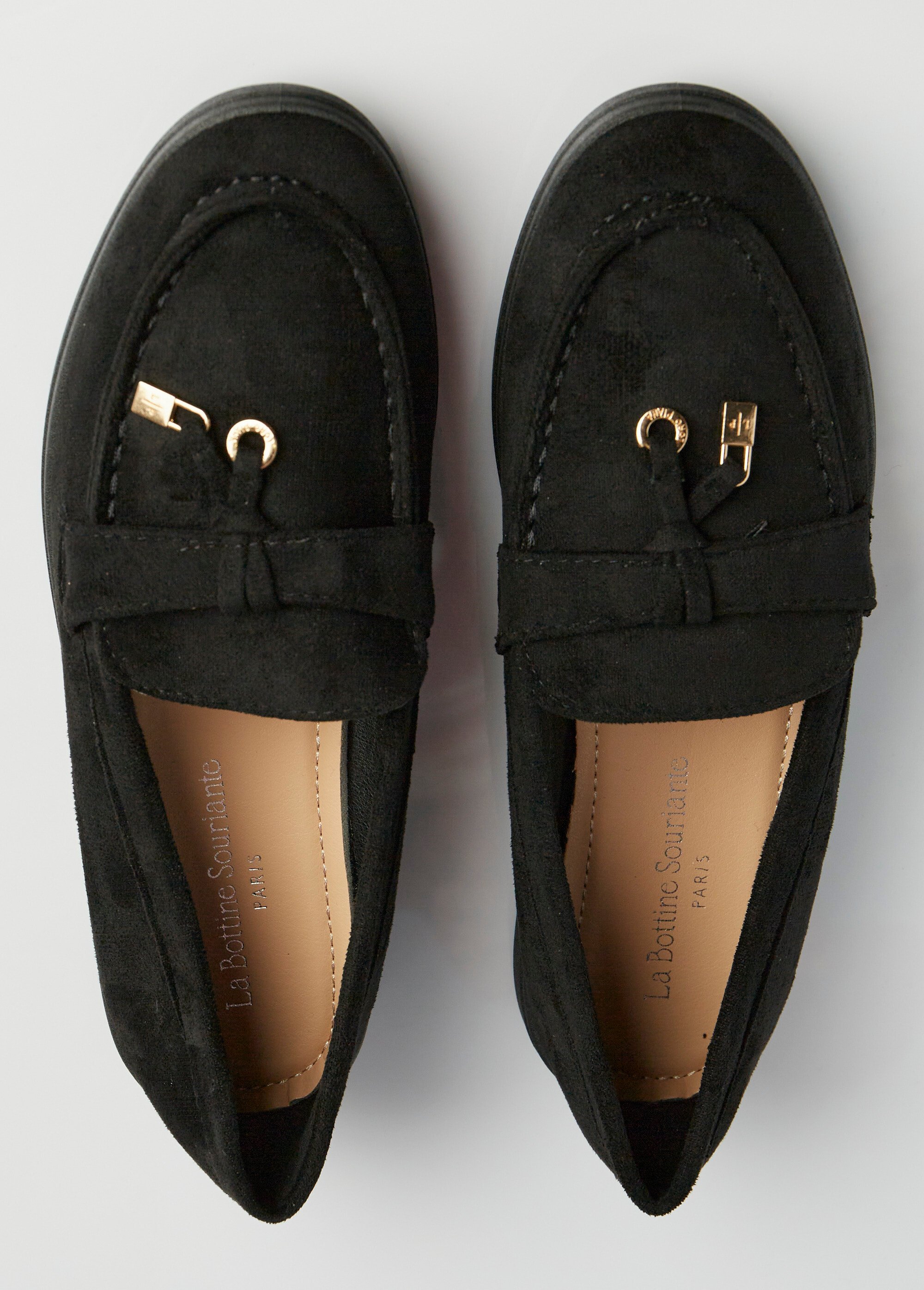 Mocassins style loafers aspect daim Femme Noir LBSDXJ9038 OV1