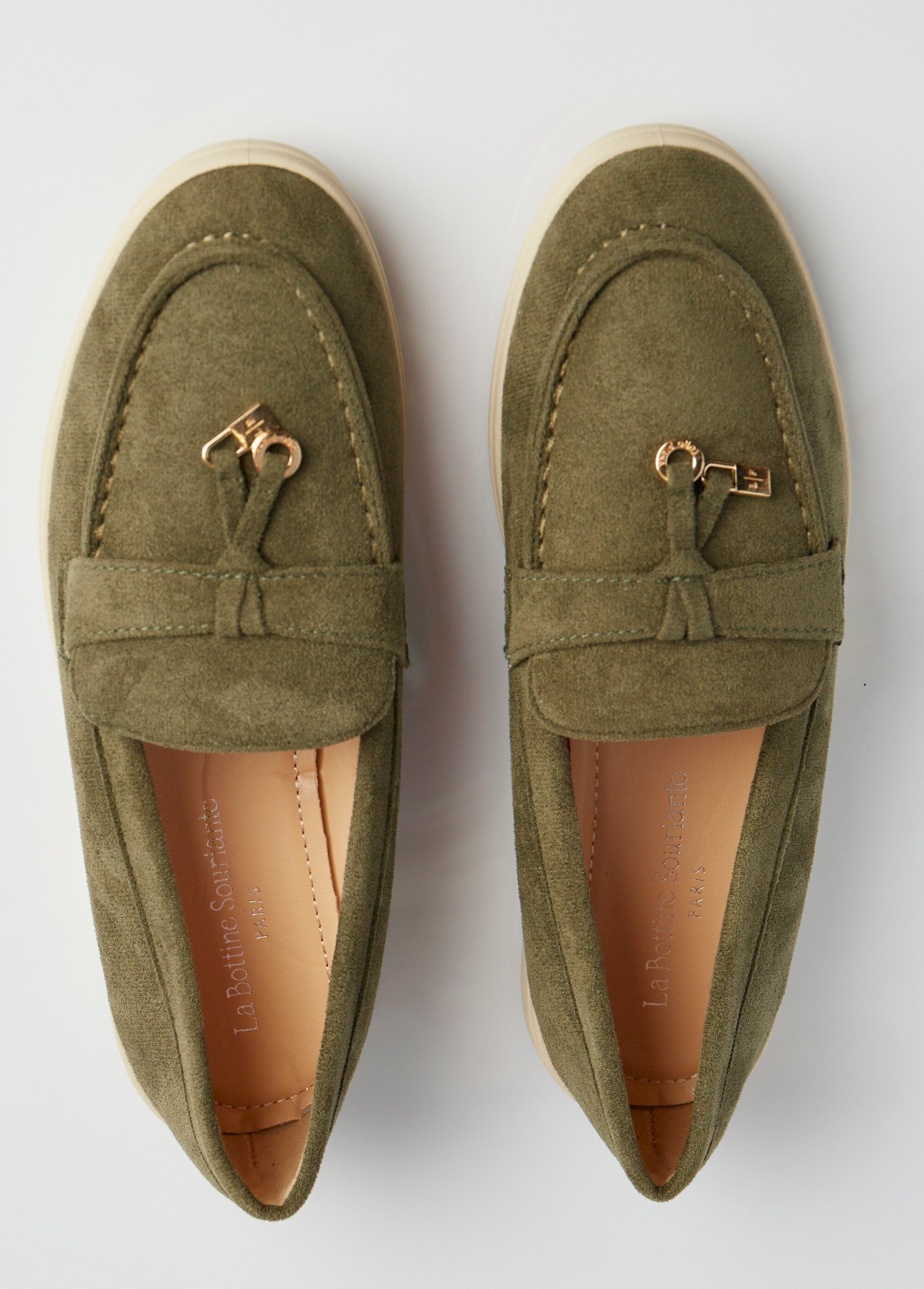 Mocassins style loafers aspect daim Femme Vert LBSDXJ9038 OV1