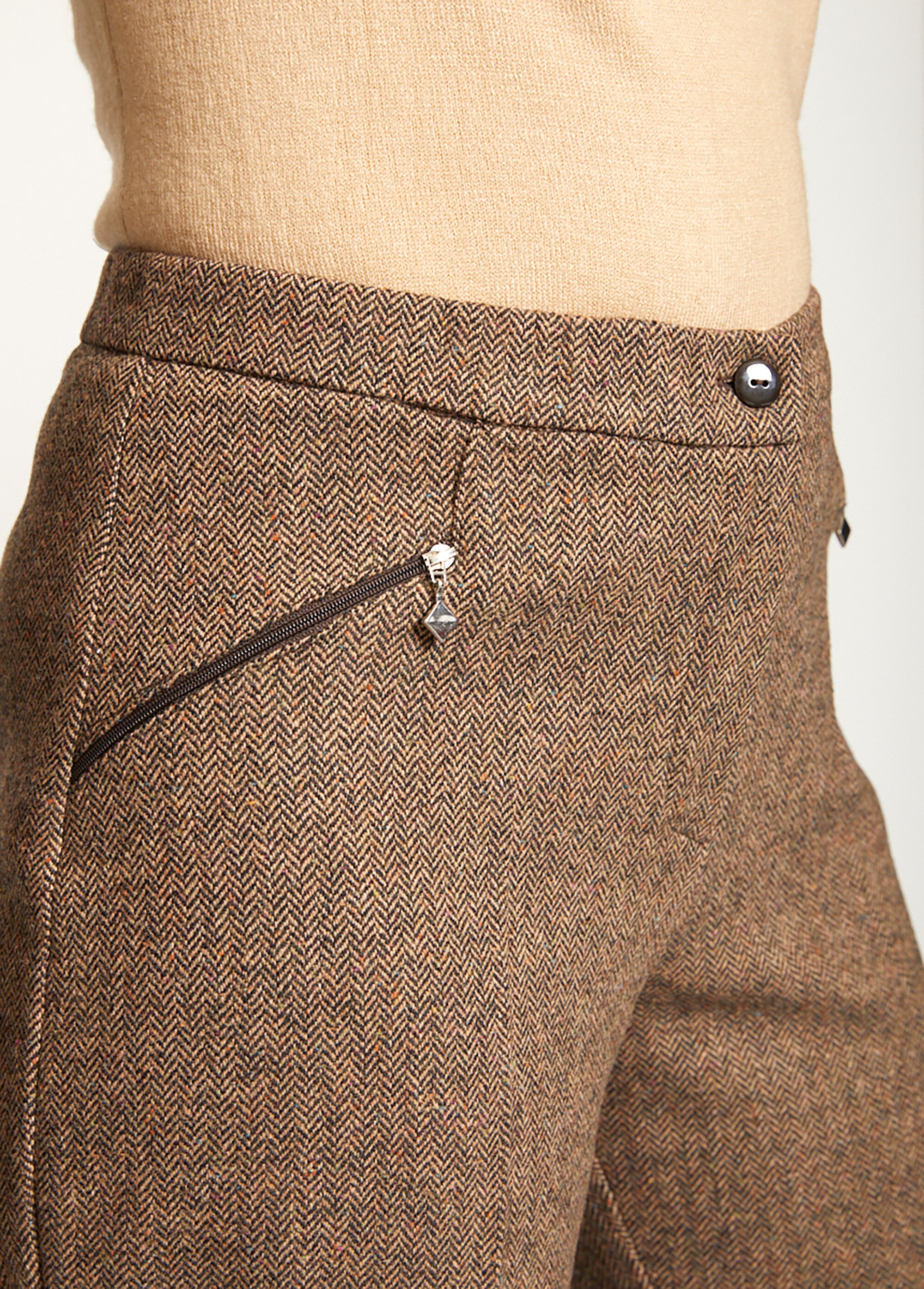 Pantalon droit chevrons ou chiné entrejambe 70 cm Femme Marron NAPOLEON DE1