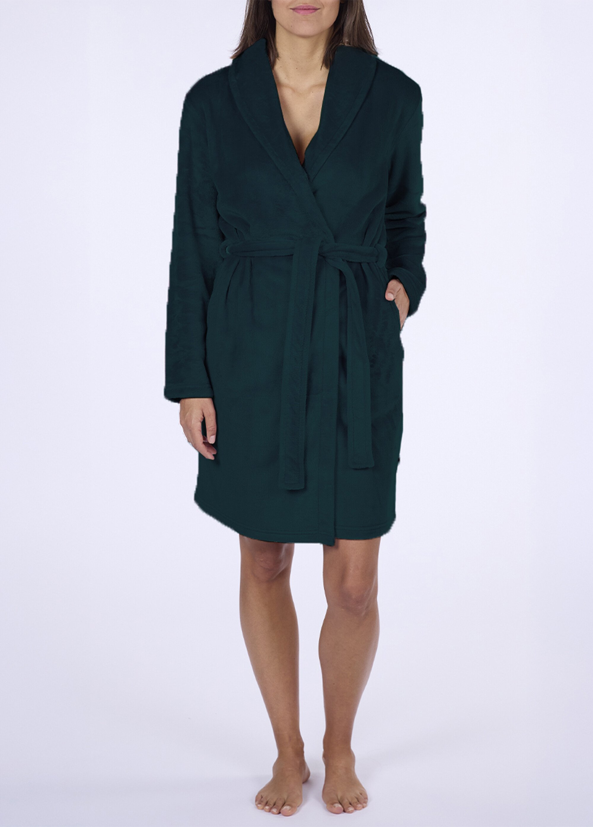 Peignoir chaud polaire velours col châle Femme Vert CTMDF.MUST.RCF2 FA1