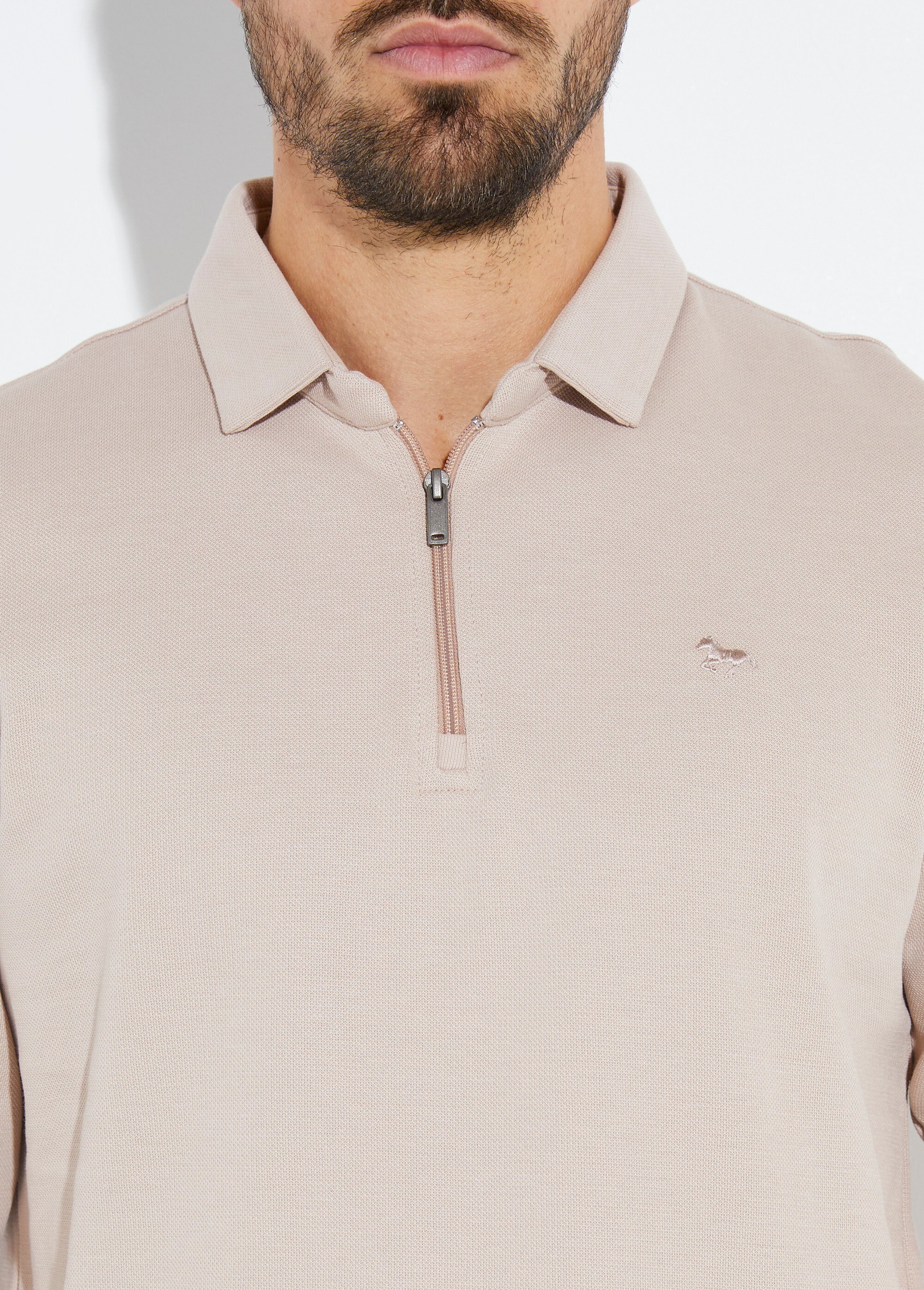 Polo à manches longues avec col zippé Beige STI24504 DE1