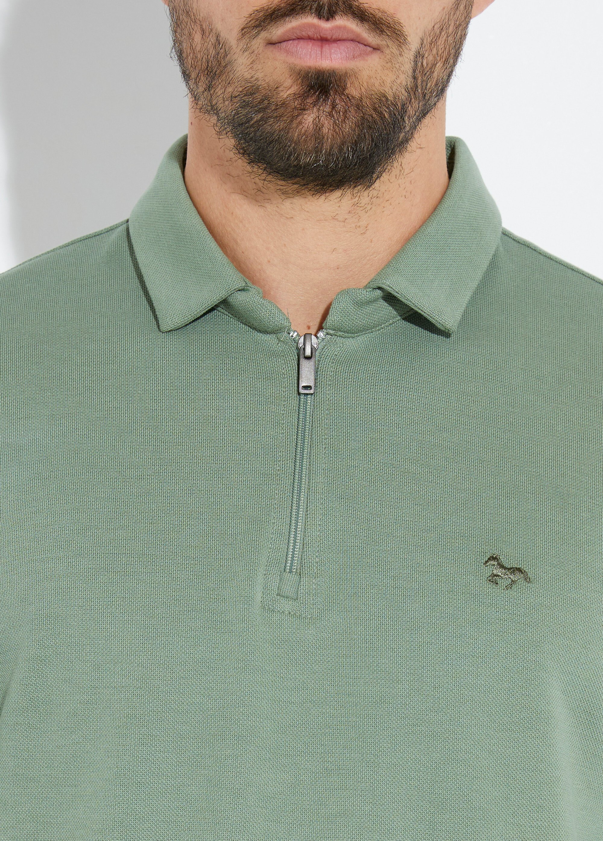 Polo à manches longues avec col zippé Vert STI24504 DE1