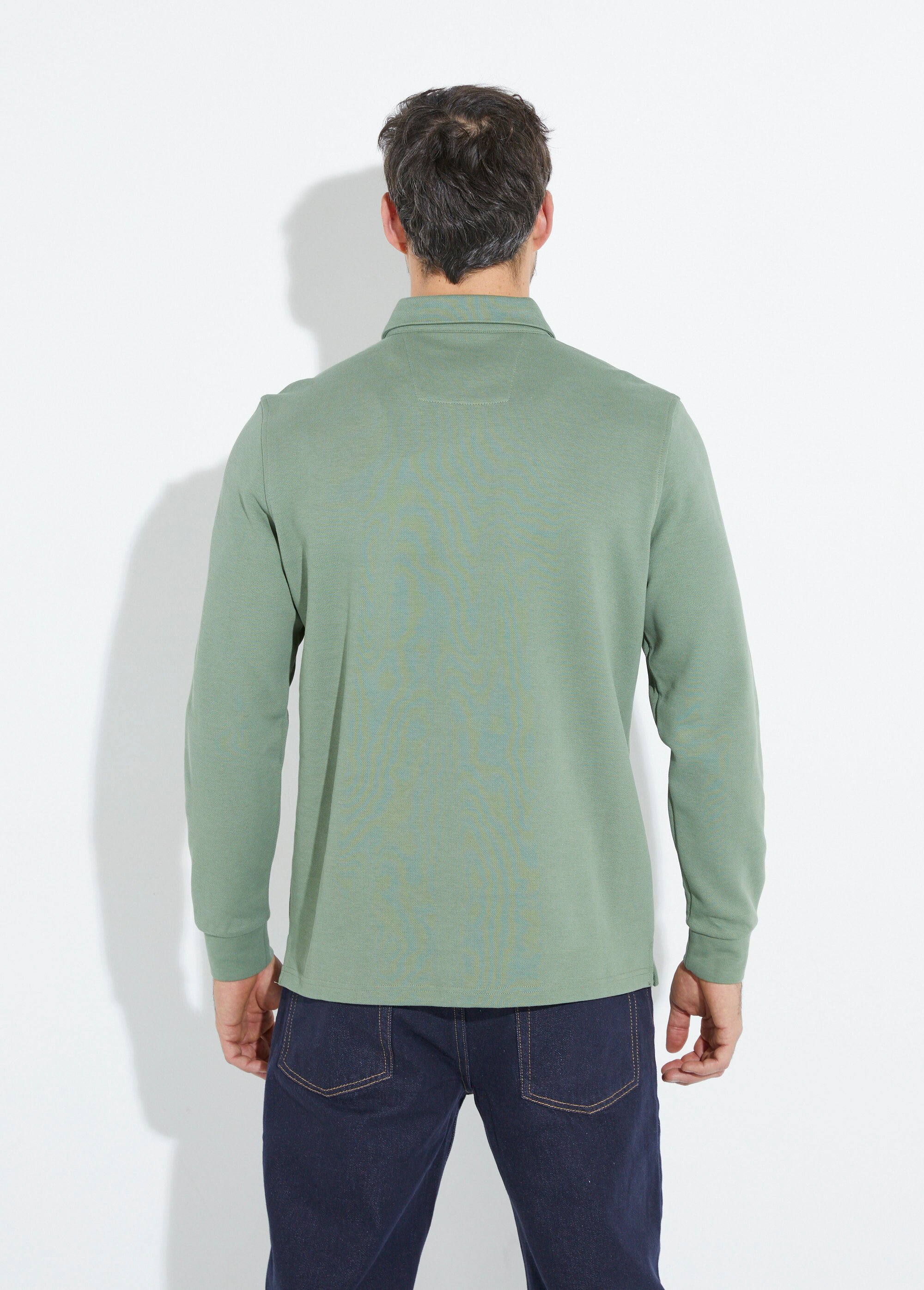 Polo à manches longues avec col zippé Vert STI24504 DO1