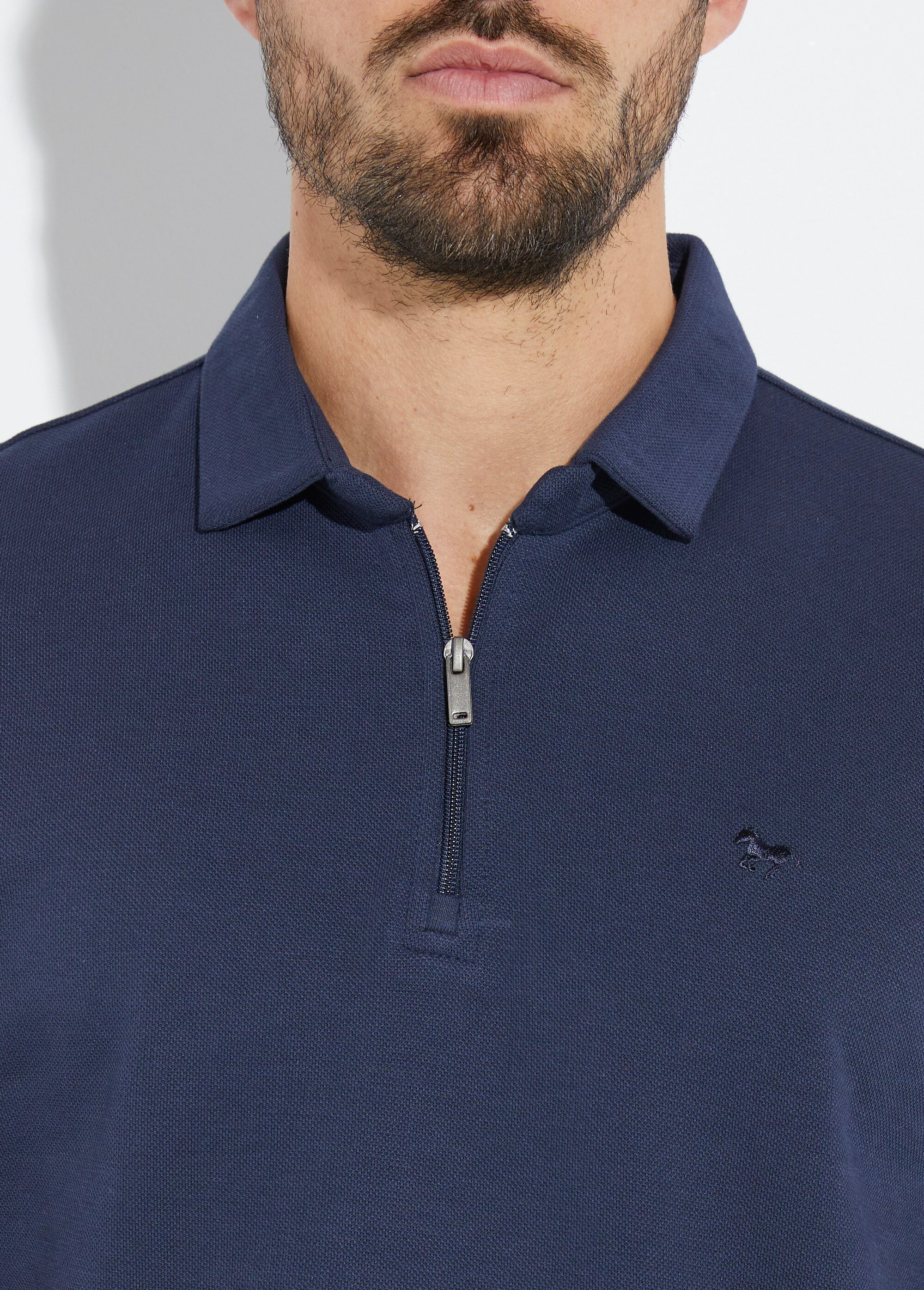 Polo à manches longues avec col zippé Bleu STI24504 DE1