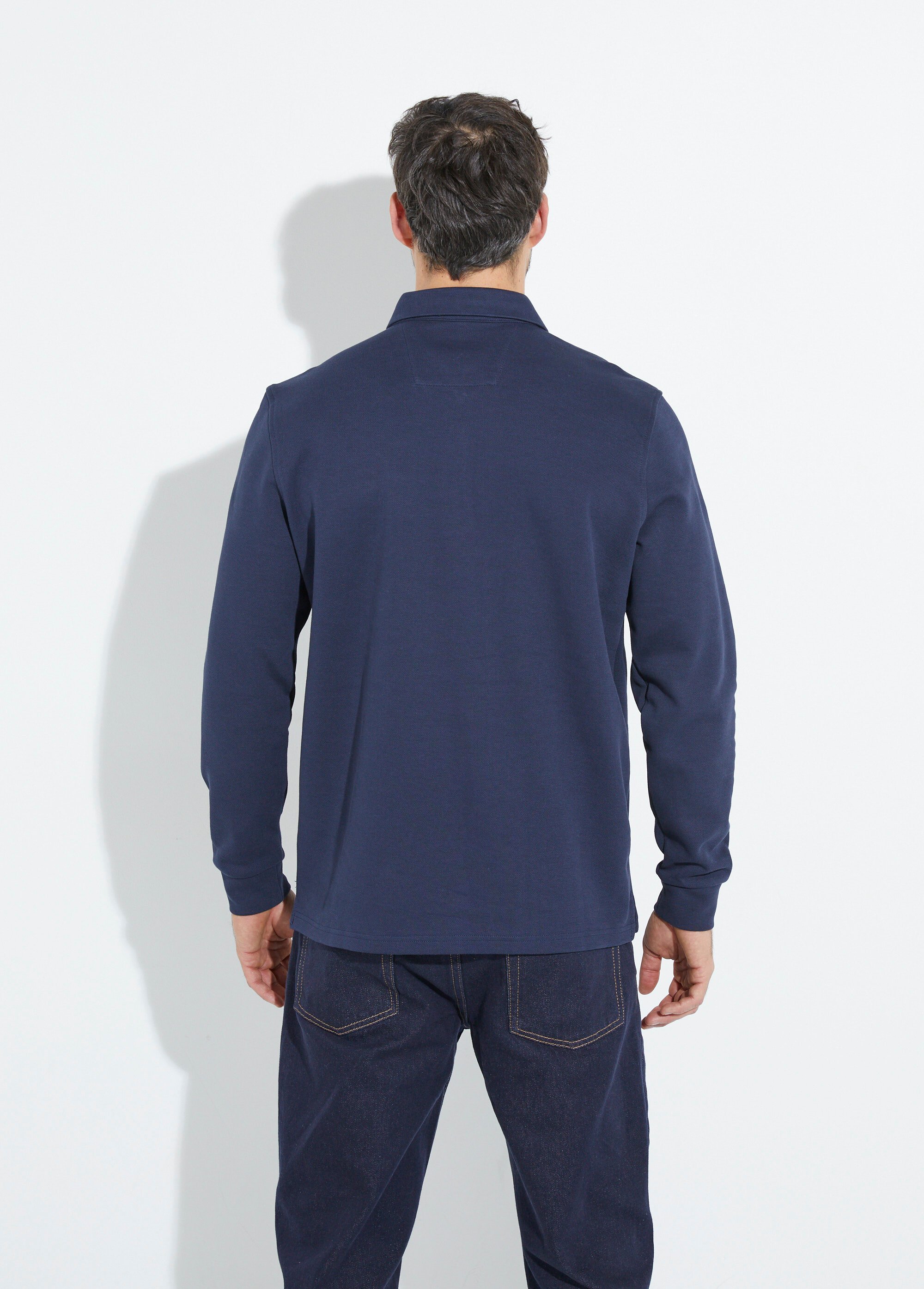 Polo à manches longues avec col zippé Bleu STI24504 DO1