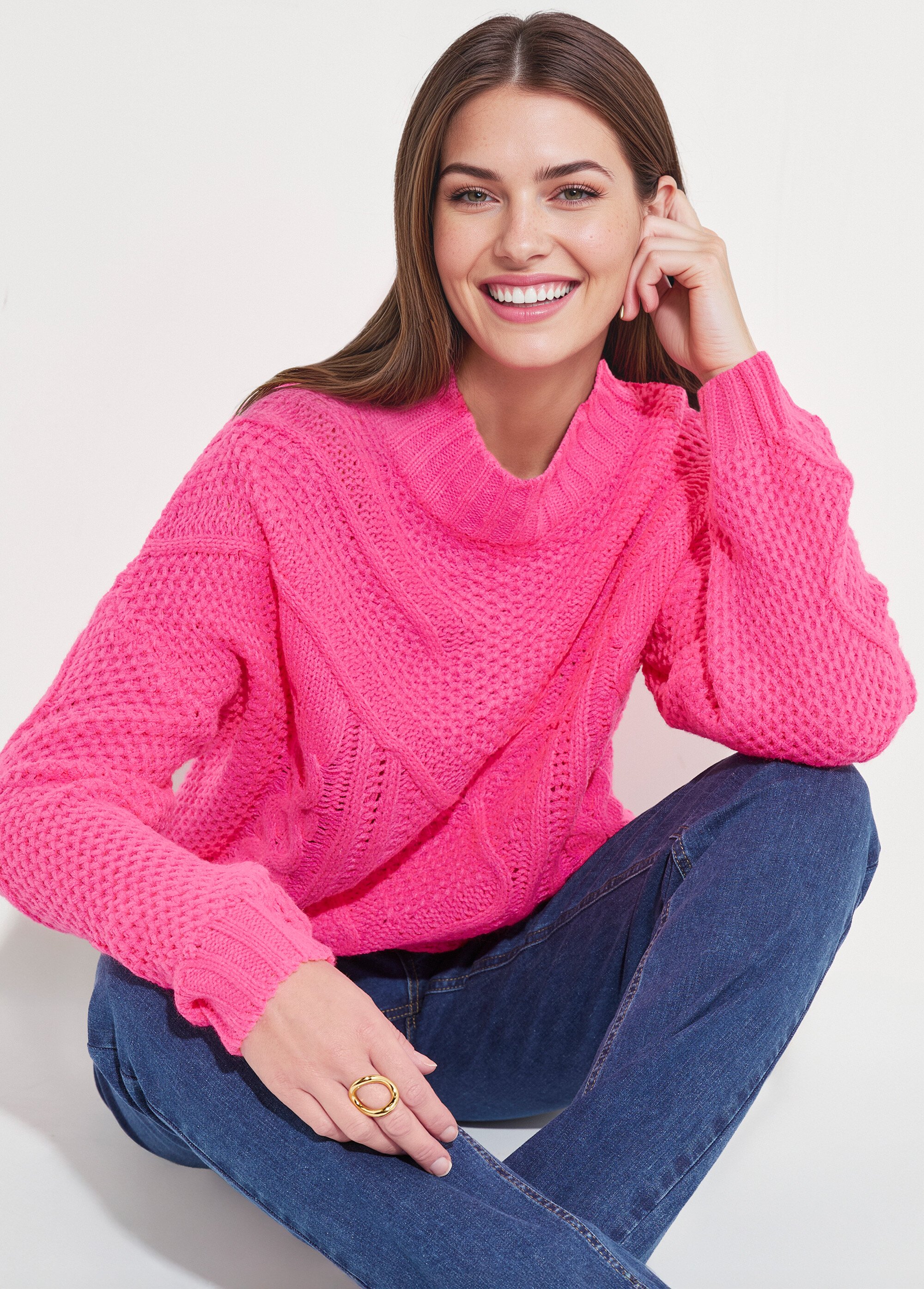 Pull col montant, jeux maille fantaisie