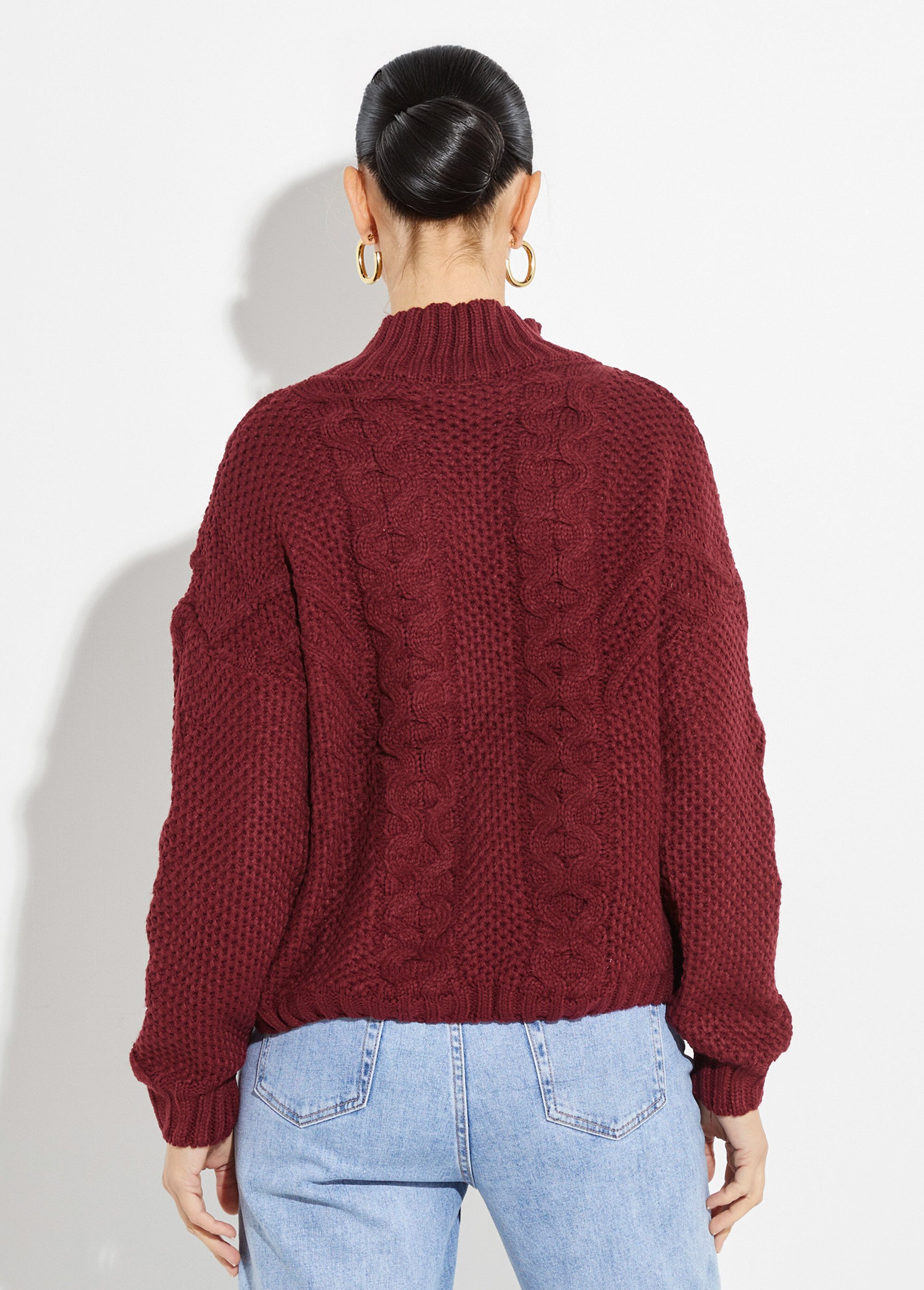 Pull col montant, jeux maille fantaisie Femme Rouge JS-JP-8001 DO1