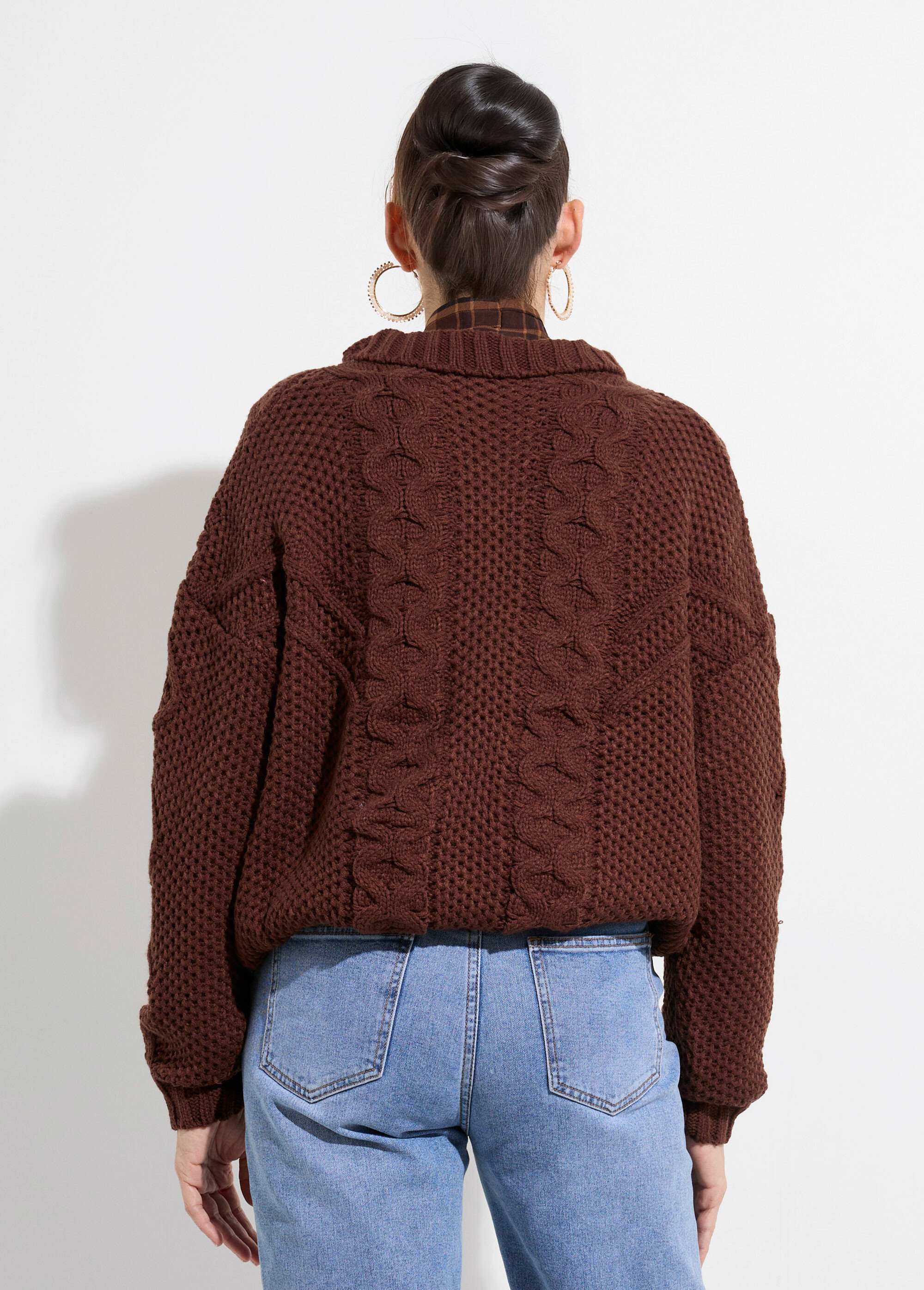 Pull col montant, jeux maille fantaisie