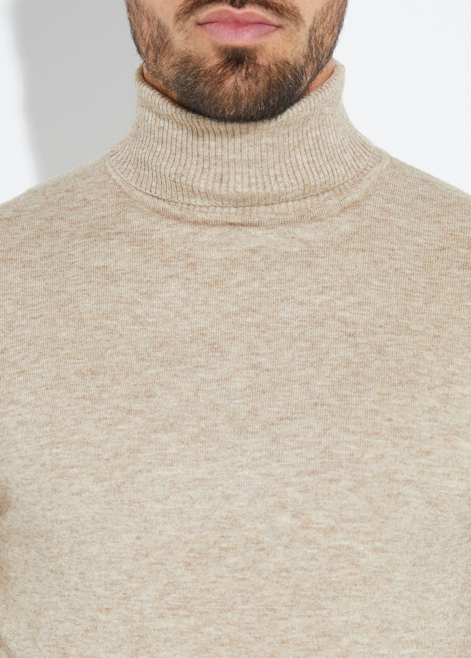 Pull col roulé en maille fine jauge Homme Beige YVEYE-6741 DE1
