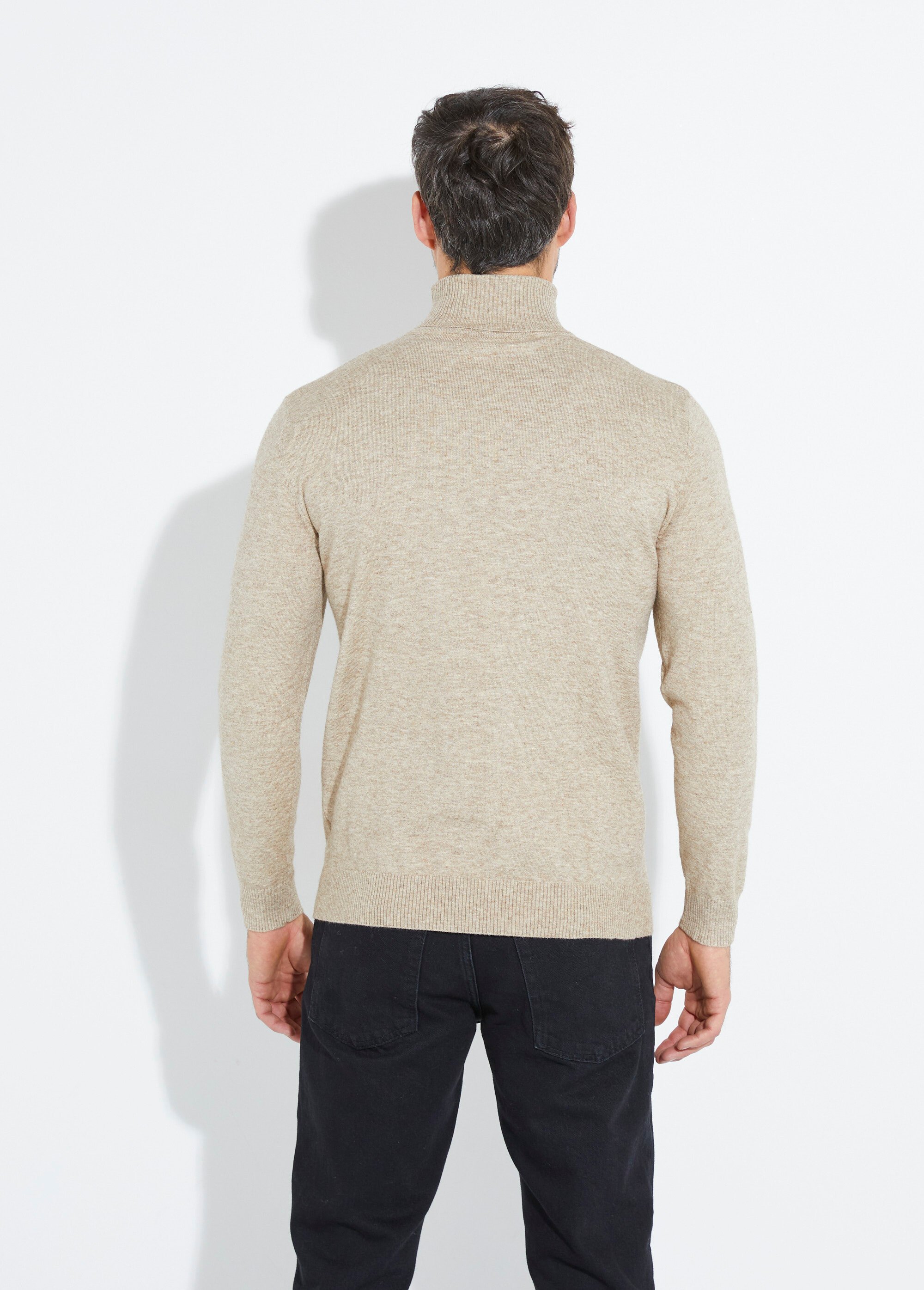 Pull col roulé en maille fine jauge Homme Beige YVEYE-6741 DO1