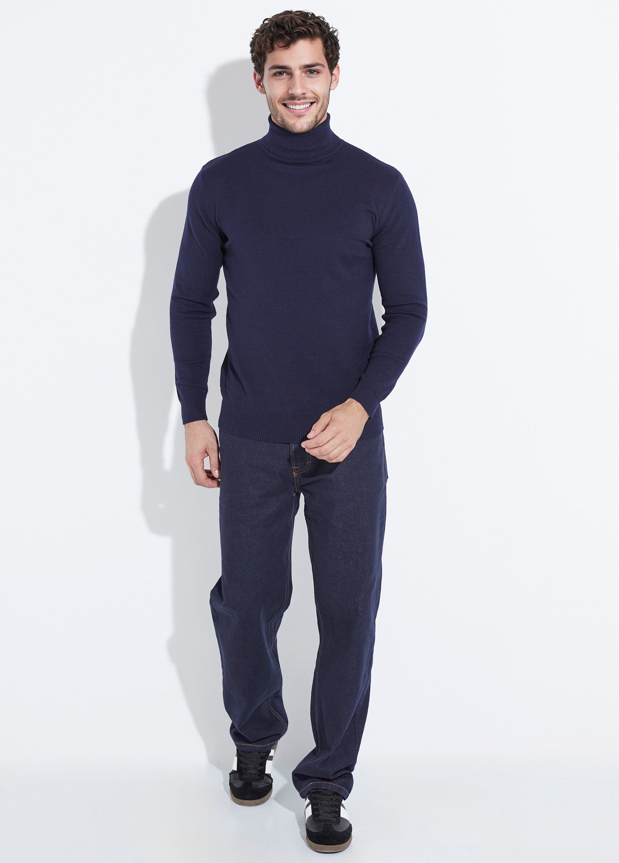 Pull col roulé en maille fine jauge Homme Bleu YVEYE-6741 SF1