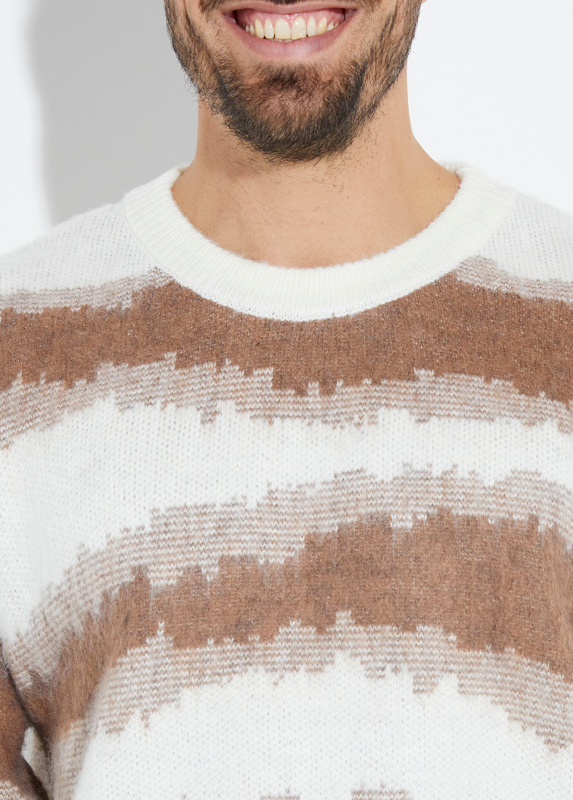 Pull épais avec laine, rayures fantaisie Homme Marron UNI6683 DE1