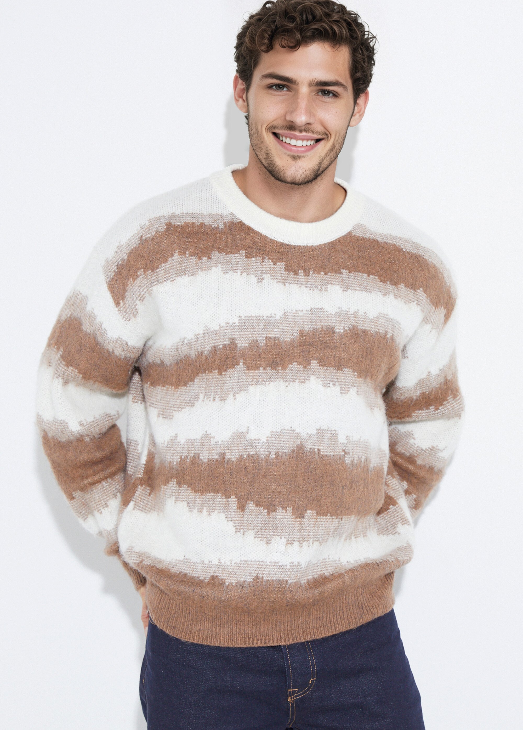 Pull épais avec laine, rayures fantaisie