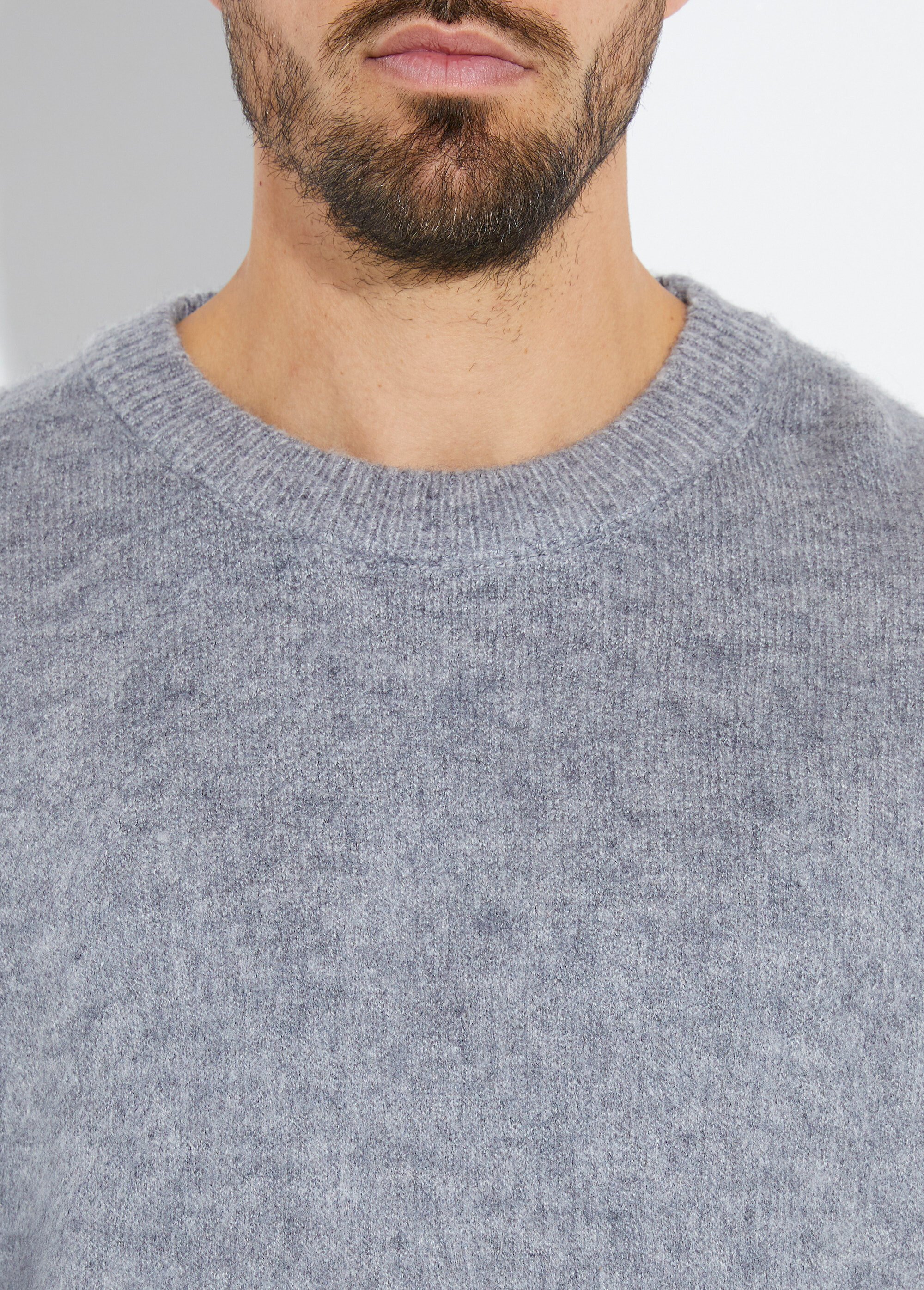 Pull épais chaud avec laine et col rond Homme Gris UNI6685 DE1