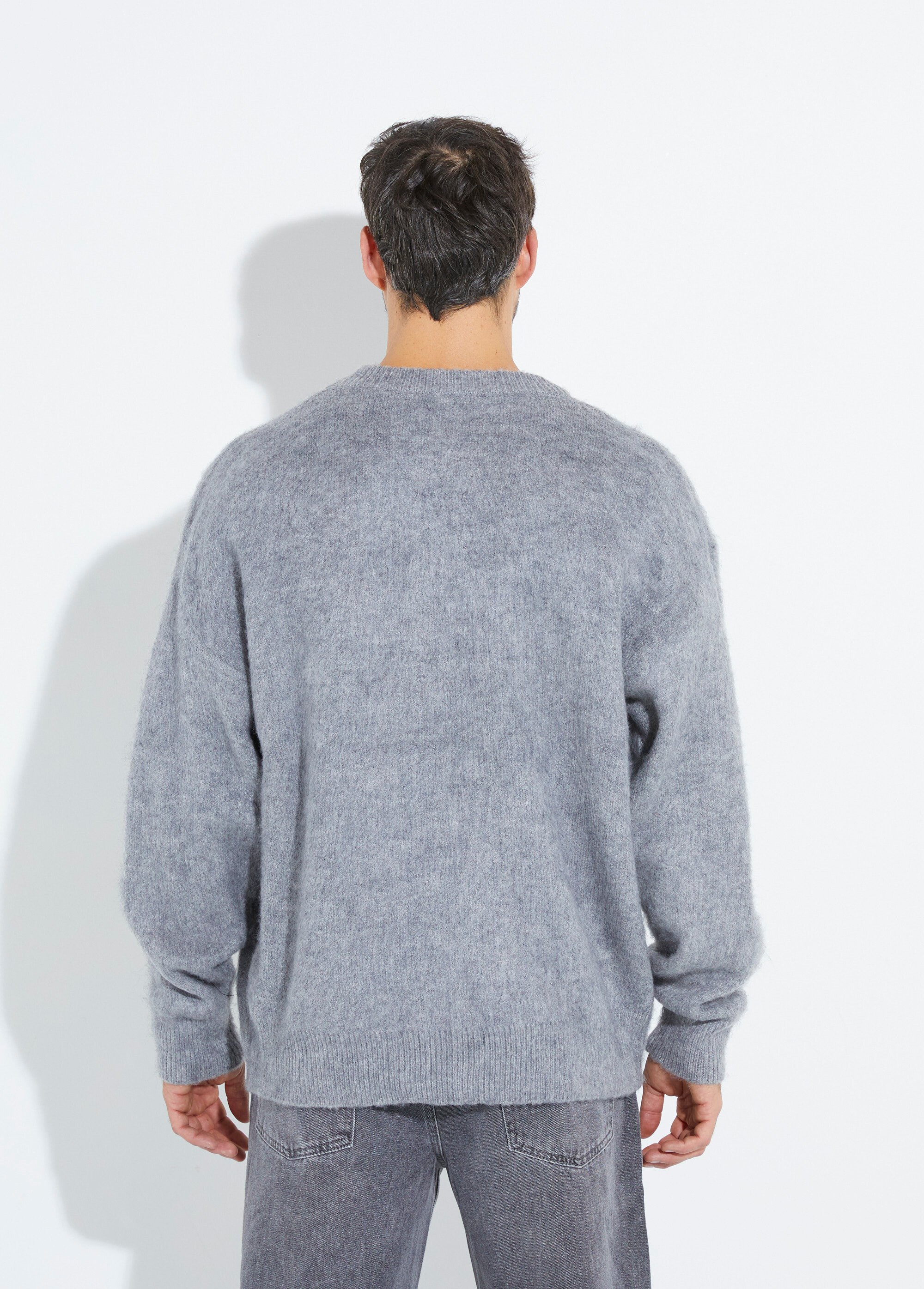 Pull épais chaud avec laine et col rond Homme Gris UNI6685 DO1