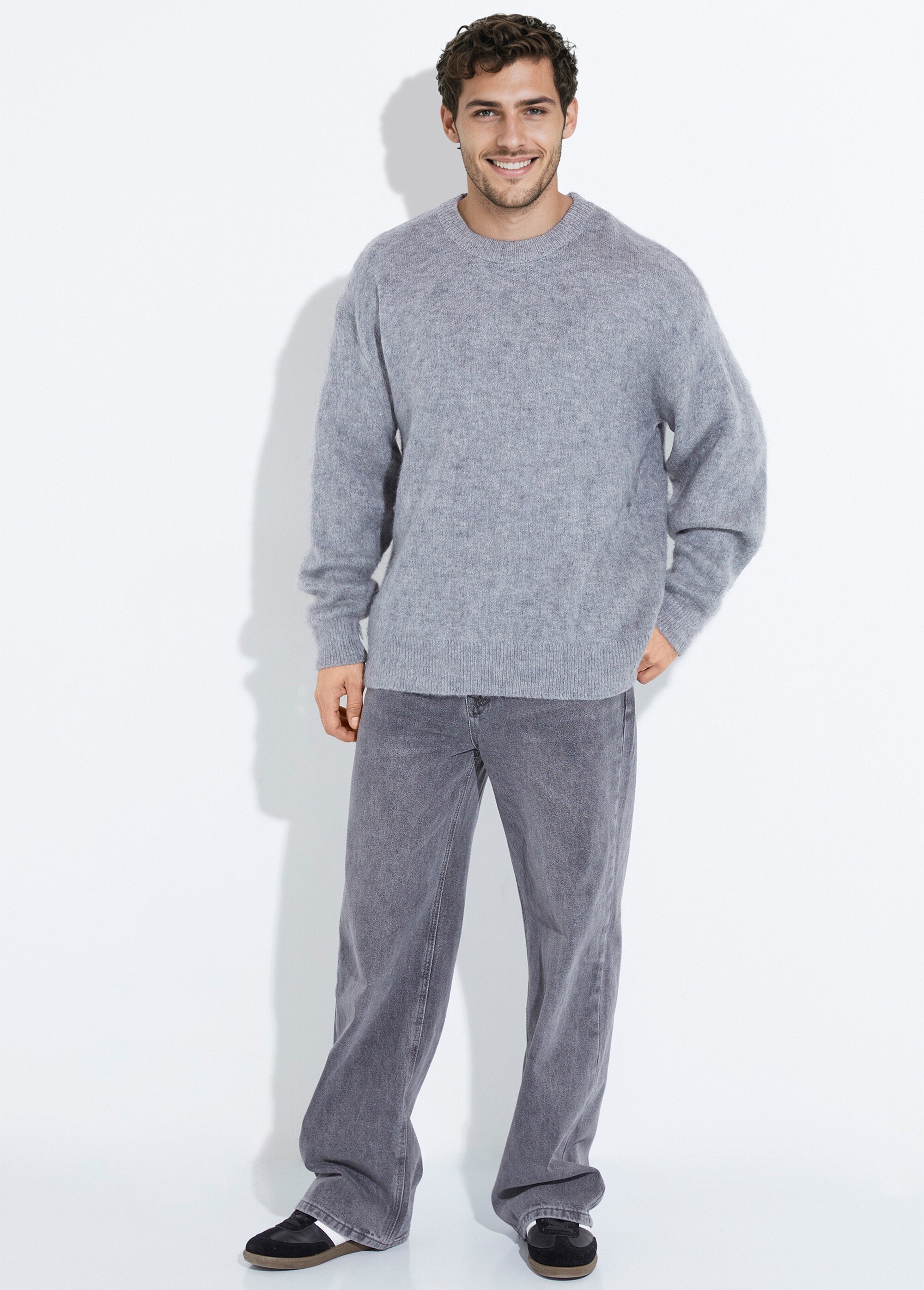Pull épais chaud avec laine et col rond Homme Gris UNI6685 SF1