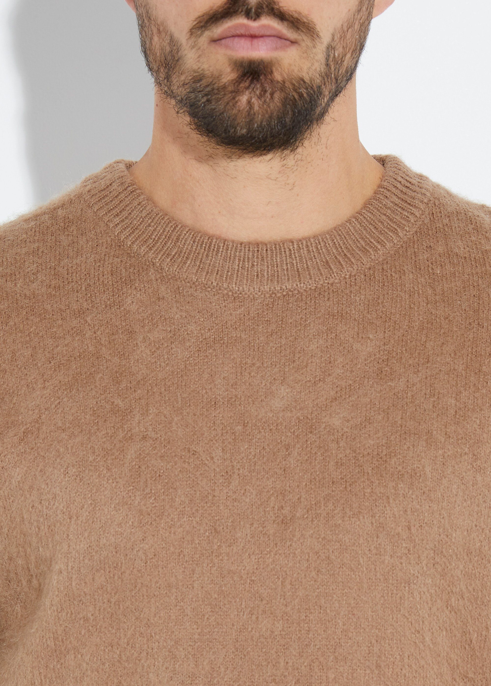 Pull épais chaud avec laine et col rond Homme Marron UNI6685 DE1