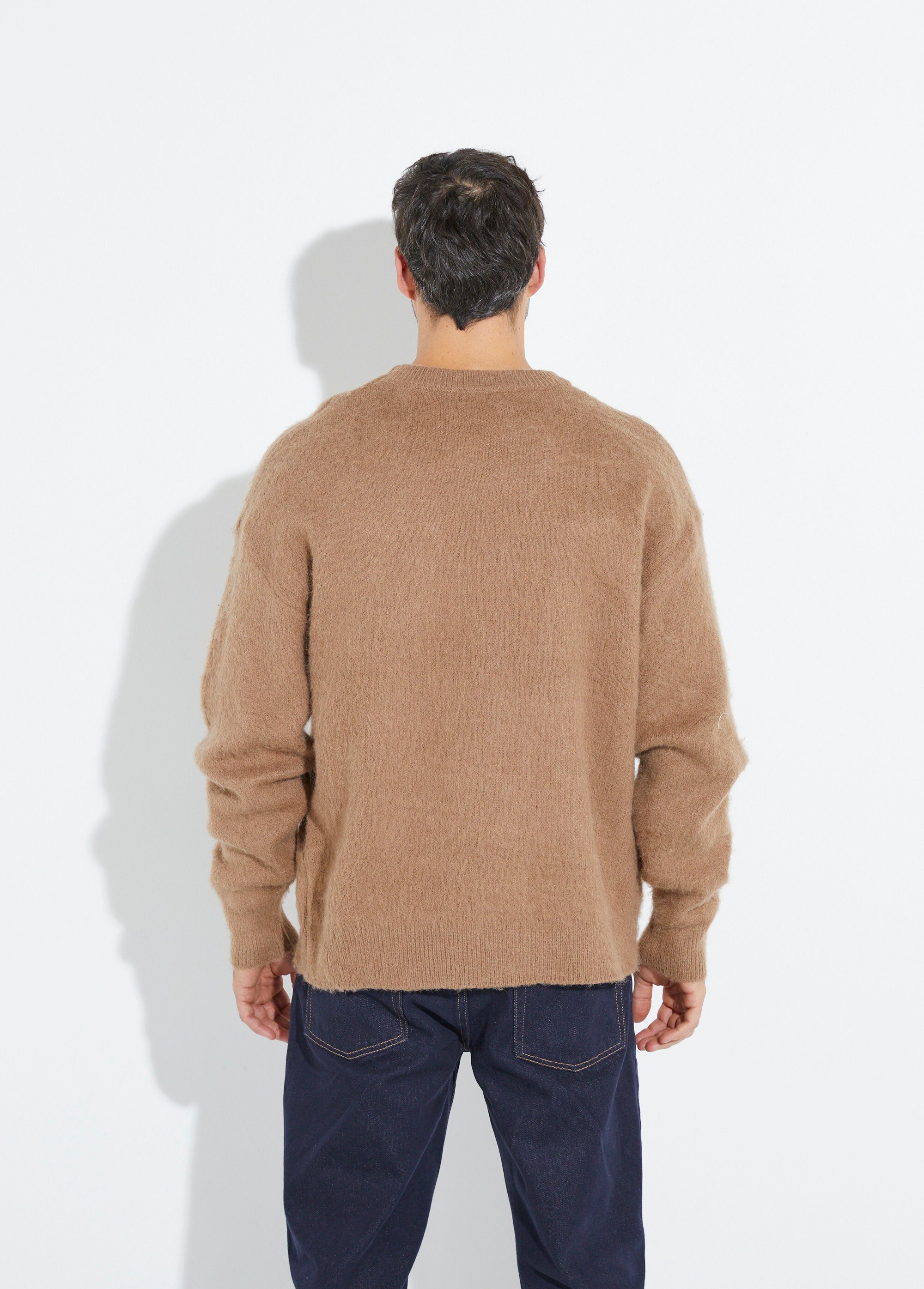 Pull épais chaud avec laine et col rond Homme Marron UNI6685 DO1