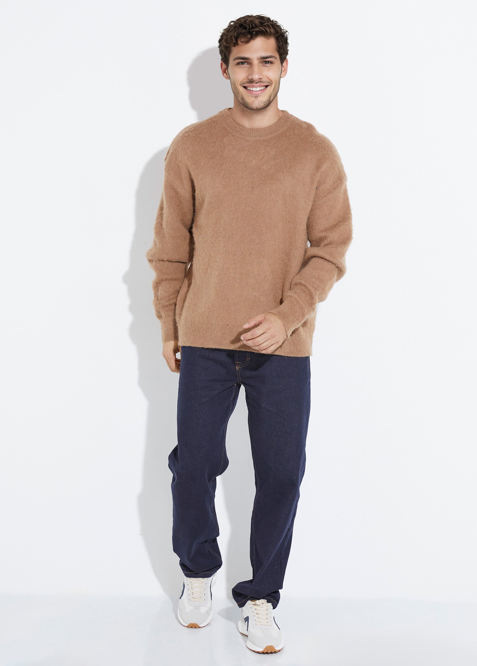 Pull épais chaud avec laine et col rond Homme Marron UNI6685 SF1