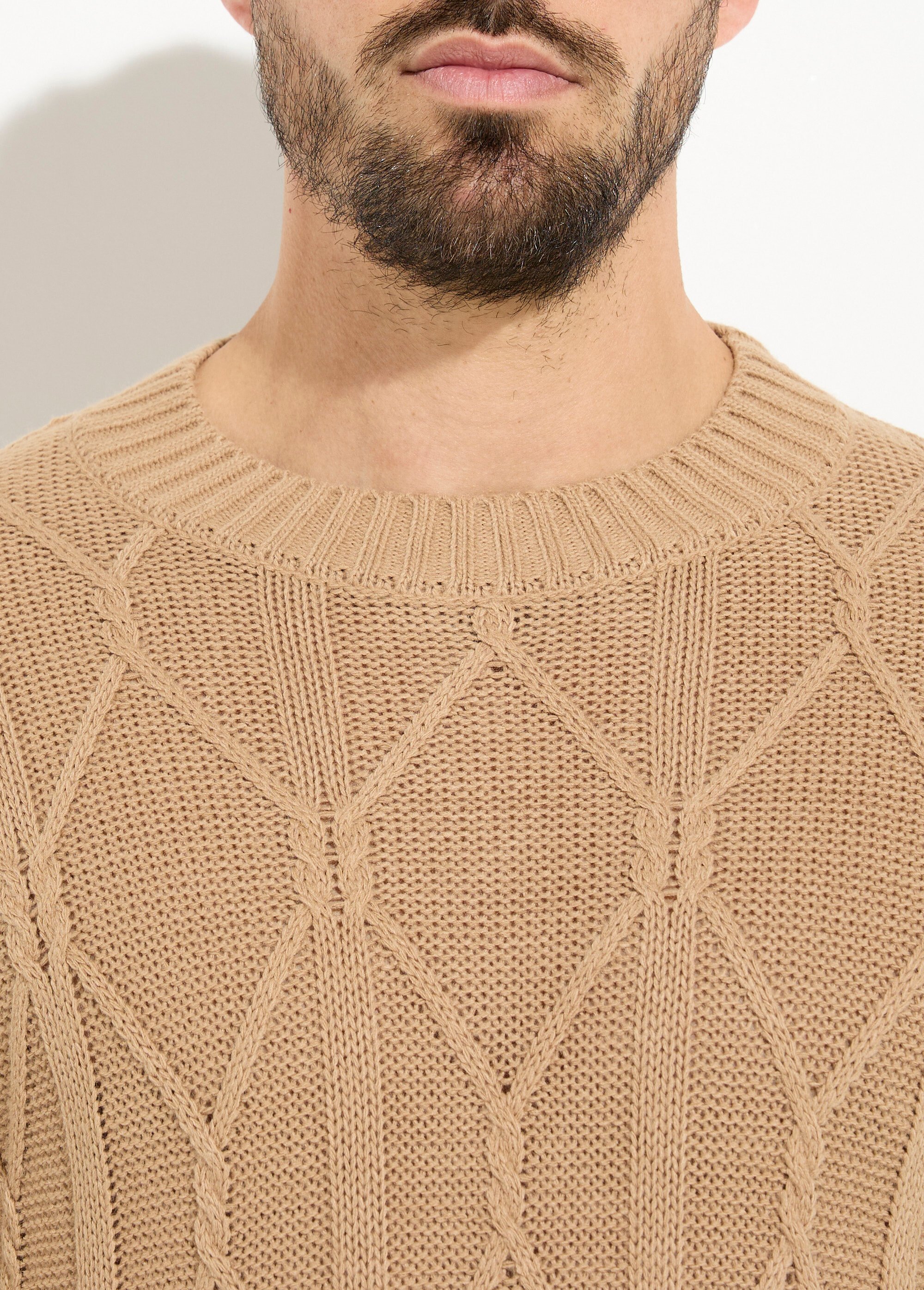 Pull irlandais torsadé chaud avec laine Homme Marron DYL2124 DE1